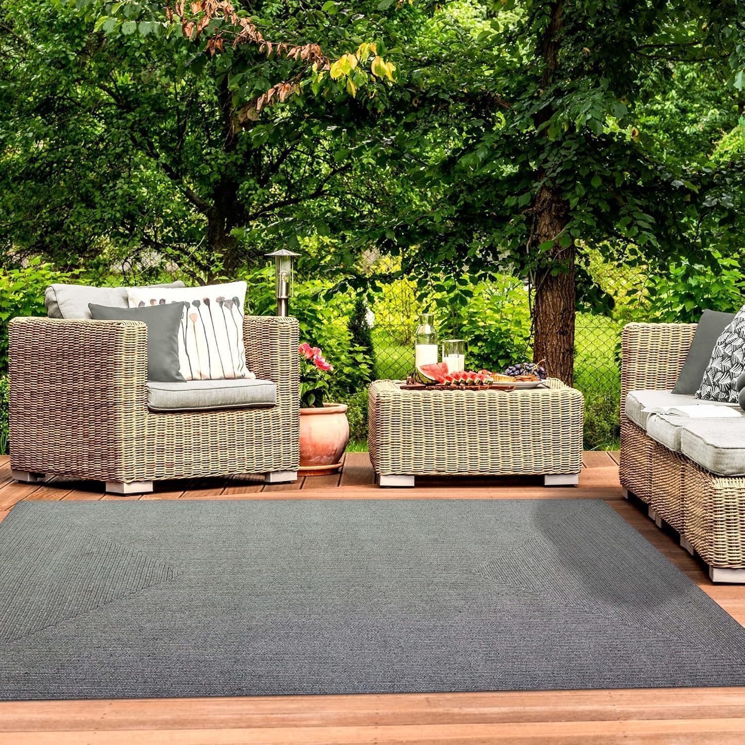 Superior Indoor/Outdoor Area Rug, Reversible Braided Floor Decor for Living Room, Kitchen, Patio, Front Porch, Modern Boho Farmhouse Rugs, Hardwood, Bedroom Accessories, 3' x 5', Fog Green