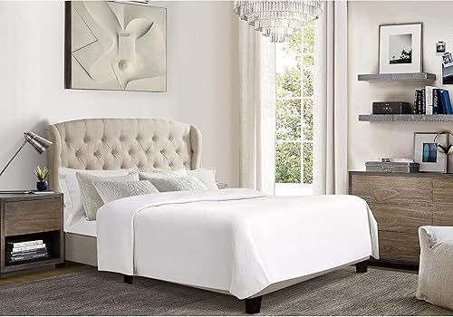 Miniatura 8 de Rosevera Benicia - Cama con cabecero ajustable y botones para dormitorio, Queen, beige textil