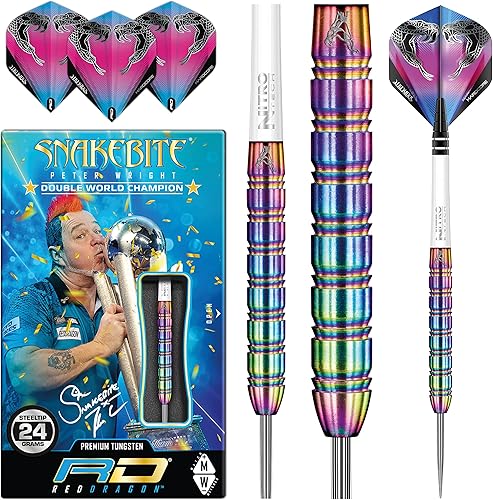 RED DRAGON Peter Wright Snakebite 1 Professional Darts Tungsten Darts Set with Flights and shafts