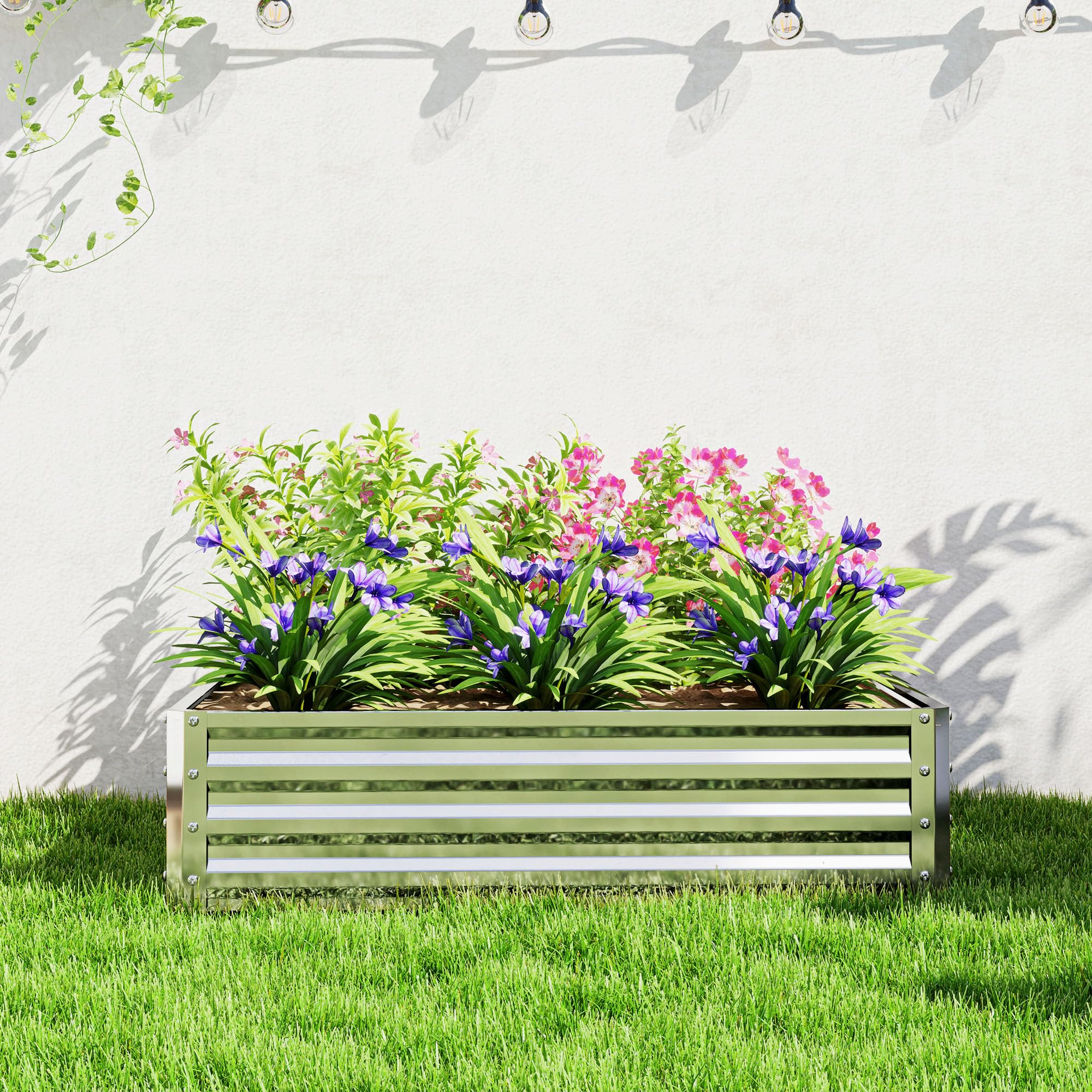 Outsunny Jardinière surélevée, bac à fleurs, parterre de légumes, bac à plantes, parterre d'herbes aromatiques pour jardin, terrasse, balcon, acier, argent, 120 x 120 x 30 cm
