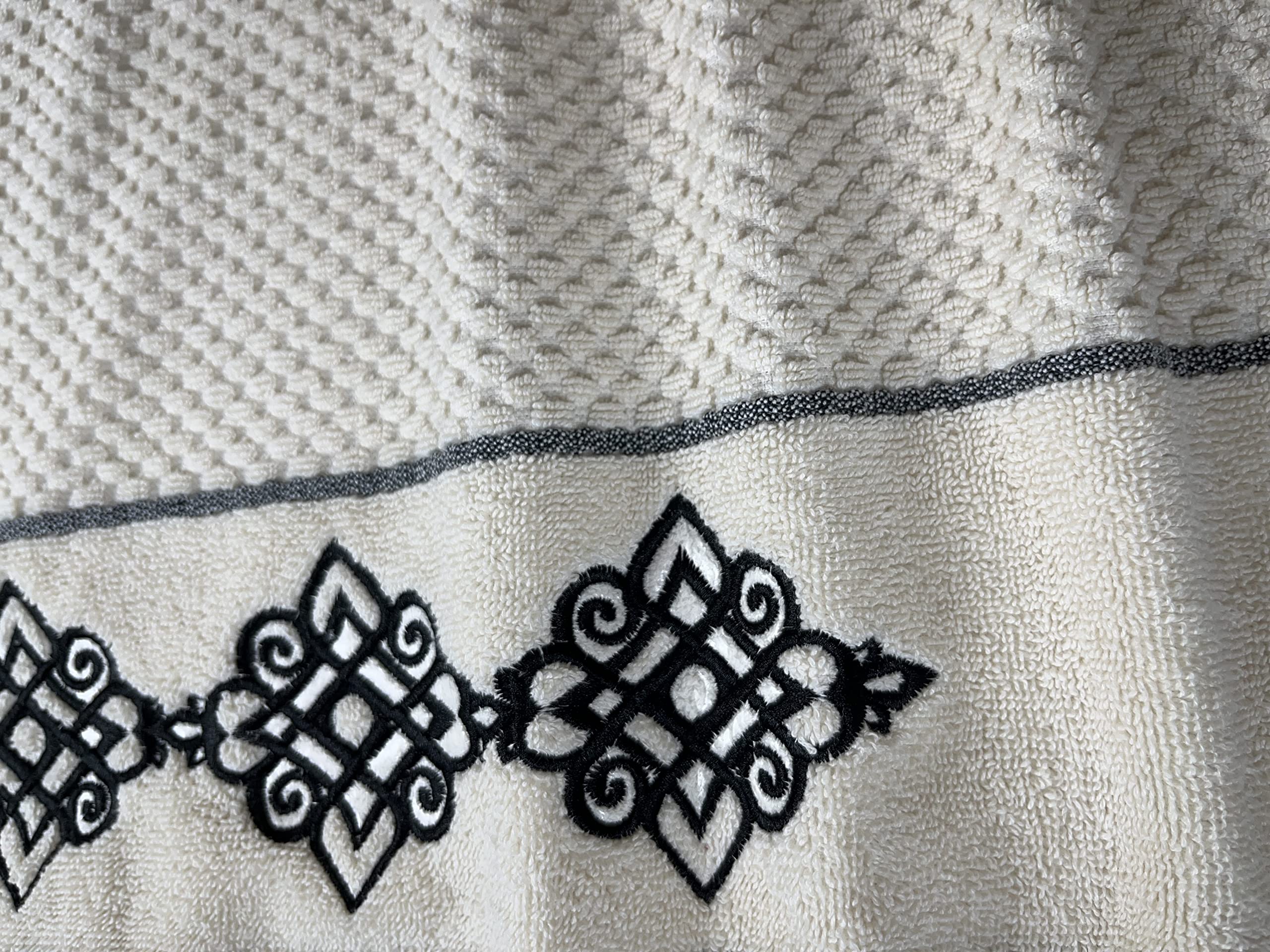 SENSES By Riba Cotton Embroidered Towel Set, 550 GSM Soft & Absorbent, Antimicrobial, Oeko-Tex Certified | Ideal for Home & Gifting, Pack of 4 (2 Bath 27"X50" + 2 Hand Towels 16"X26") - Style 3 3