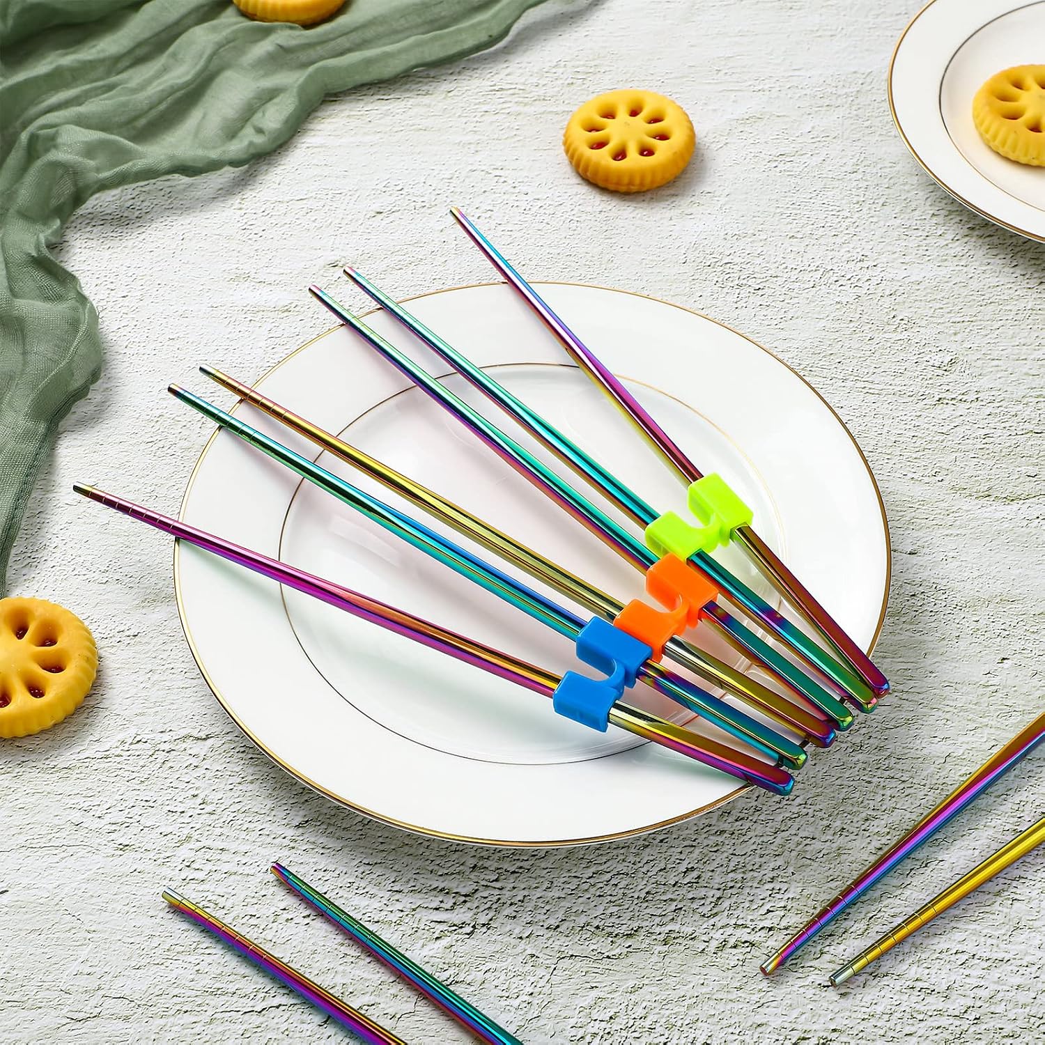 5 Pairs Training Chopsticks Helpers, Stainless Steel, Colorful