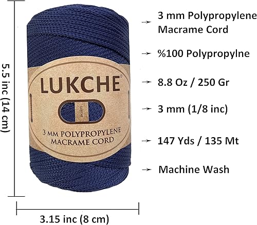 Miniatura 3 de Lukche Cordón de macramé de poliéster de alta calidad de 0.118 in (147 yardas), (8.82 onzas), cuerda de macramé 100% polipropileno, bolsa de macramé