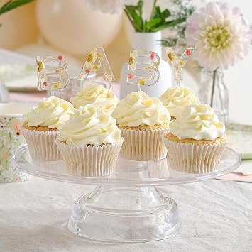 Ginger Ray Resin Pressed Flowers Cake Baby Shower Cupcake Topper Decorations 4 Pieces, Pastel