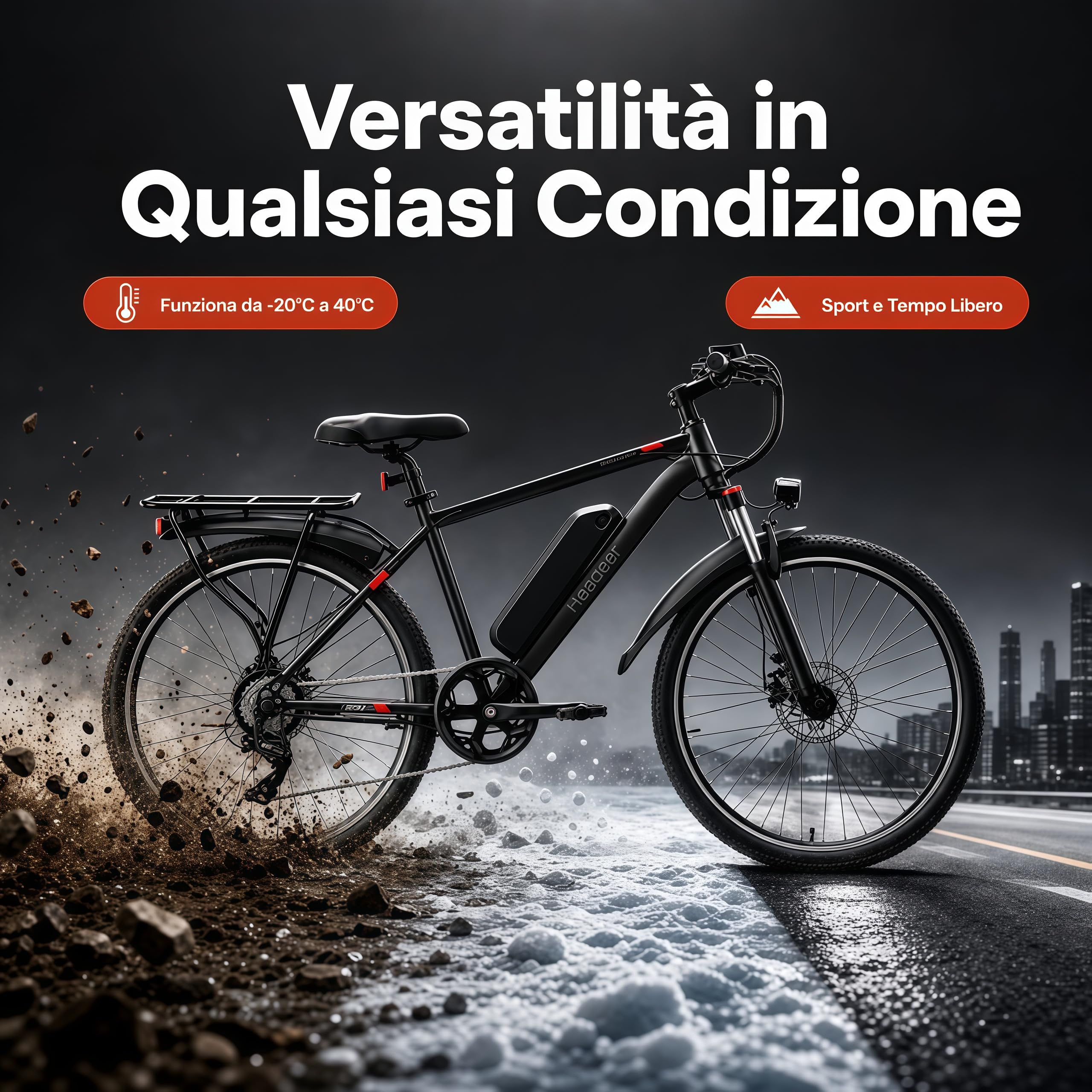 Bici Elettrica BK900 26" Mountain Adulti, Batteria Litio 48V 15Ah Rimovibile, Freni a disco meccanici, Forcella Ammortizzata, 5 Assistenze, Autonomia 90‑120km, Velocità 25km/h, Portapacchi Posteriore