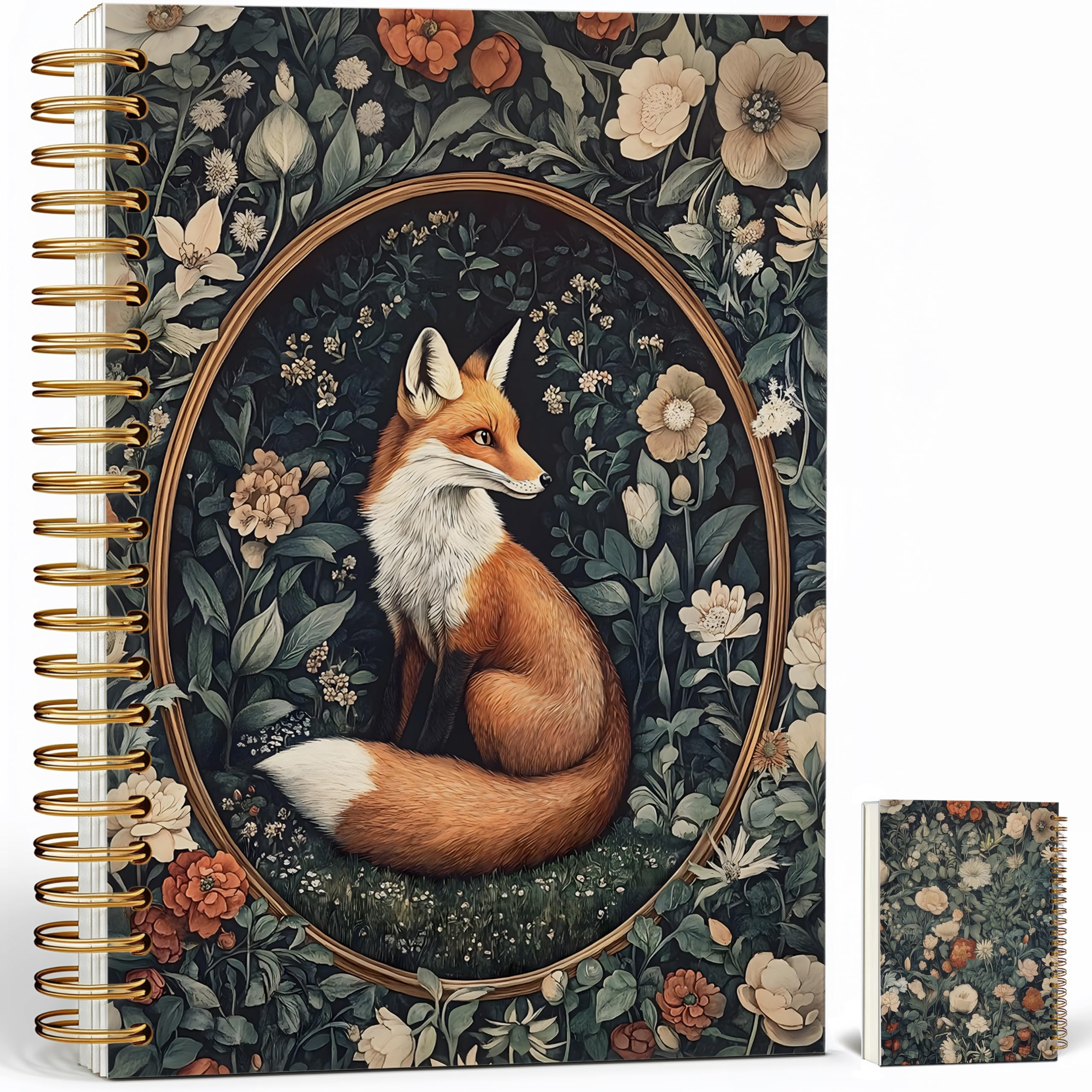 Journaling Notebooks for Women, William Morris Abstract Floral Notebook - Vintage Fox Notebook Journal Gifts, Lined Paper, A5 Spiral Journal Notebook Office Supplies Gifts for Women Birthday Christmas
