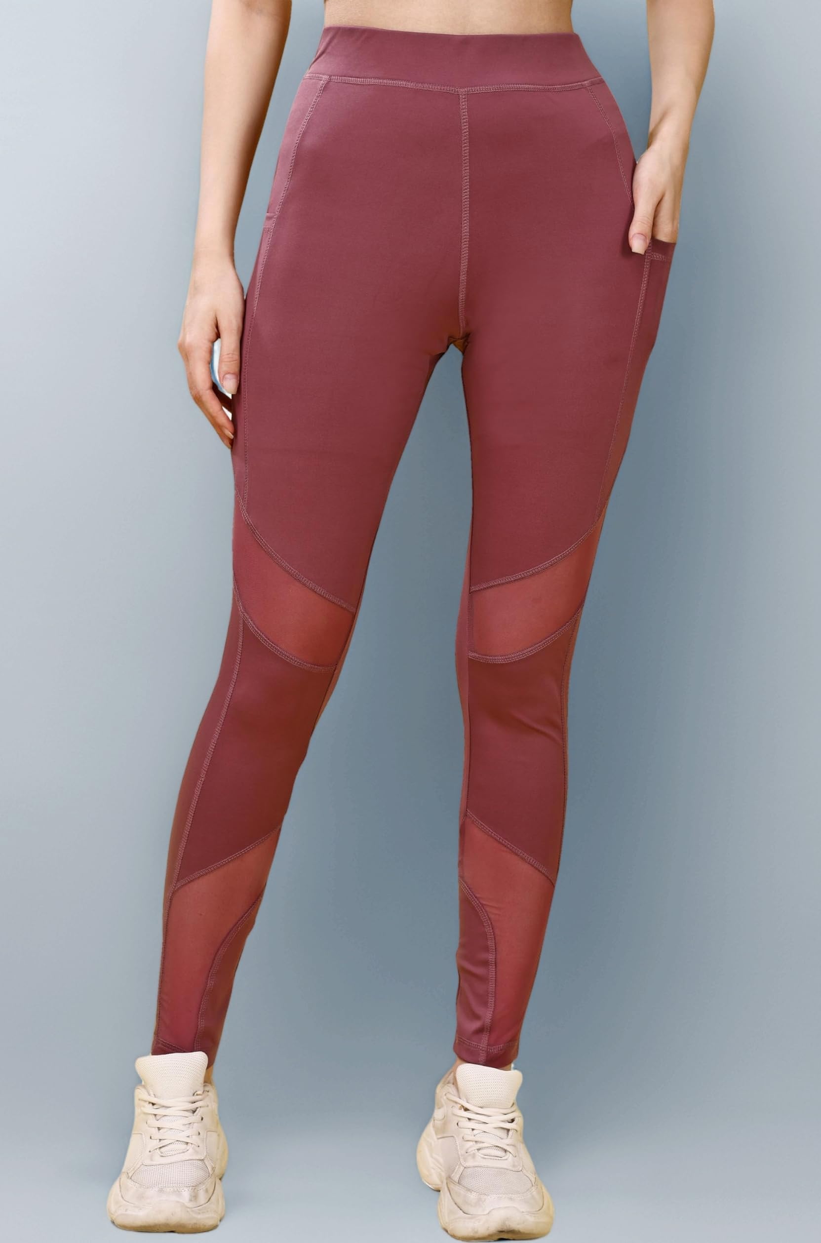 Stretchable Gym Pants for Women & Tights for Women Workout with Mesh Insert & Side Pockets