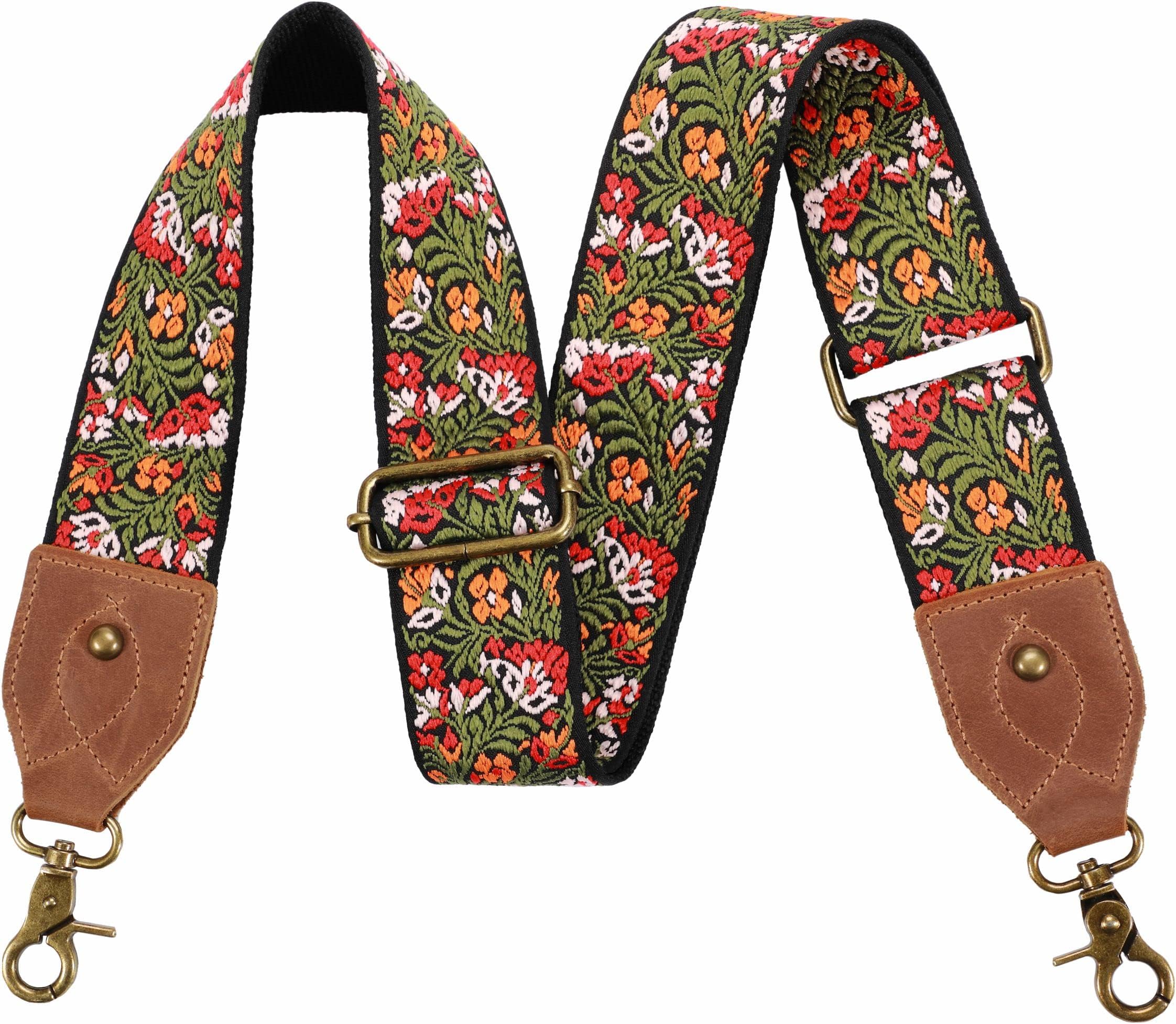 Purse Strap, 2"Cowhide Head Wide Shoulder Strap Adjustable Replacement,Retro Jacquard Embroidery Multi-pattern Crossbody Bag Straps for Handbag,Crossbody Bags,Shoulder Bags(Green embroidery)