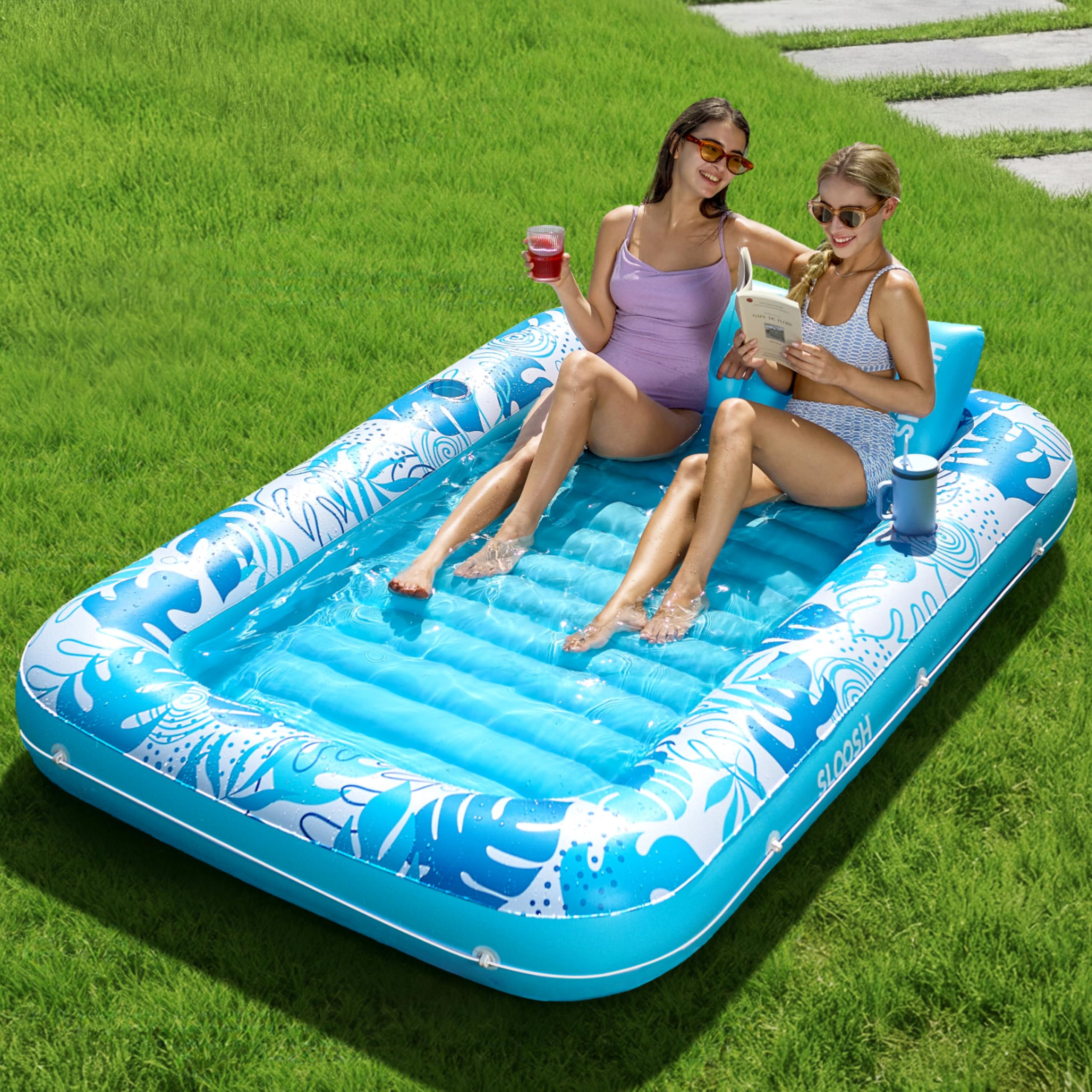 Sloosh Inflatable Tanning Pool Lounge Float, Sun Tan Tub Adult Pool Floats Raft for Pool Sunbathing Suntan Inflatable Pool Lounger Tanning Bed Floatie for Adults