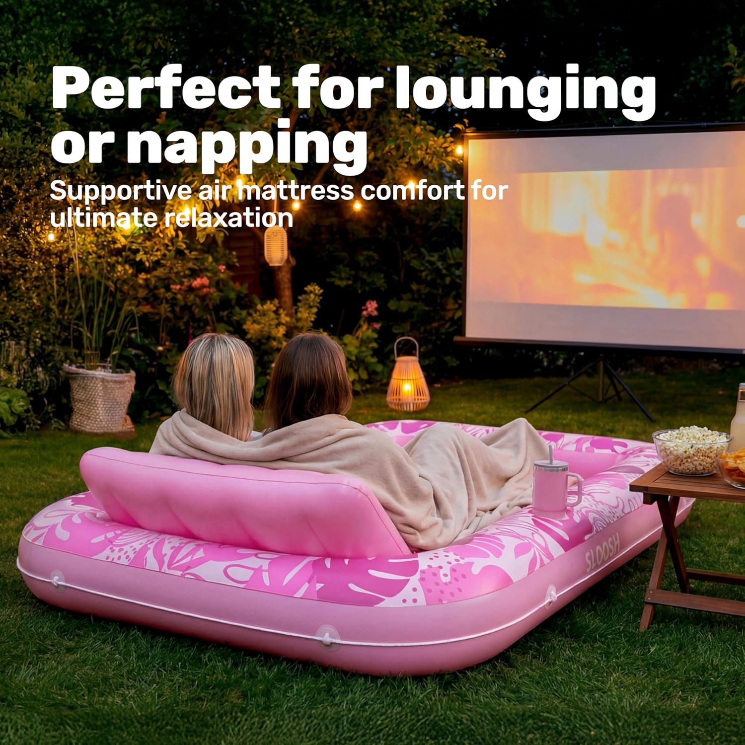SLOOSH Inflatable Tanning Pool Lounger Float, 85" x 57" Extra Large Pool Floats Adult with Pillow, 4 in 1 Suntan Tub Raft Floatie,Sunbathing Bed Lounge for Water Blow Up Ball Pit, XL-Blushing Pink