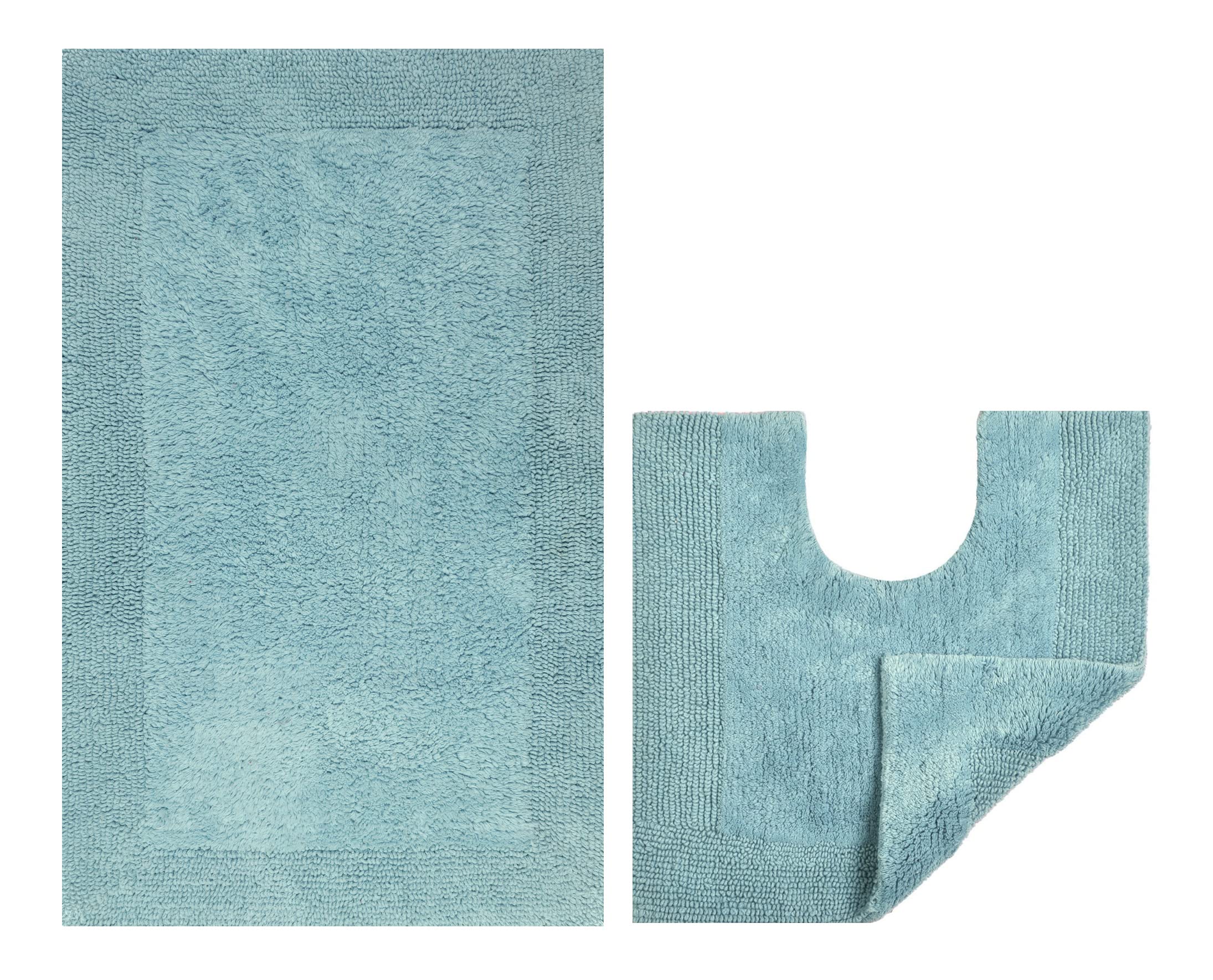 Allure Heavyweight 2 Piece Bath and Pedestal Mat Set, 100% Cotton, Reversible, Large Size (Duckegg)