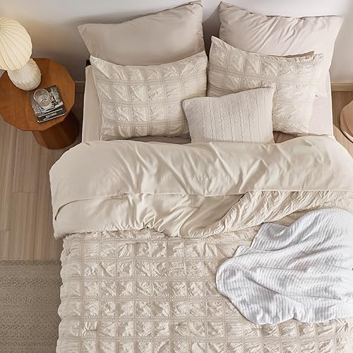 Miniatura 2 de Bedsure Bed in a Bag Queen - Juego de edredón Queen de 7 piezas, juego de ropa de cama de sirsaca a cuadros, edredón alternativo suave y ligero,