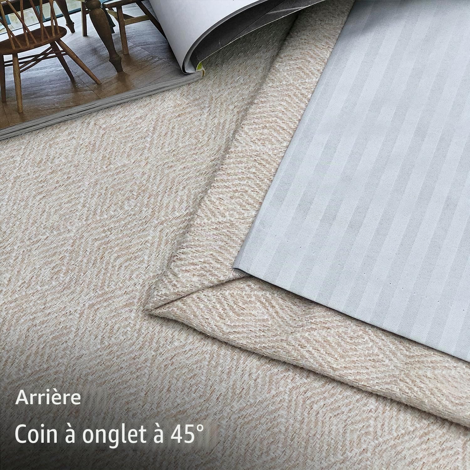 always4u 100% Occultant Rideau avec Motifs Géométriques, Faux Laine Double Rideaux Isolation Thermique avec Oeillets pour Chambre à Coucher Salon, L140xH245cm, Texturé, Beige, Lot de 2