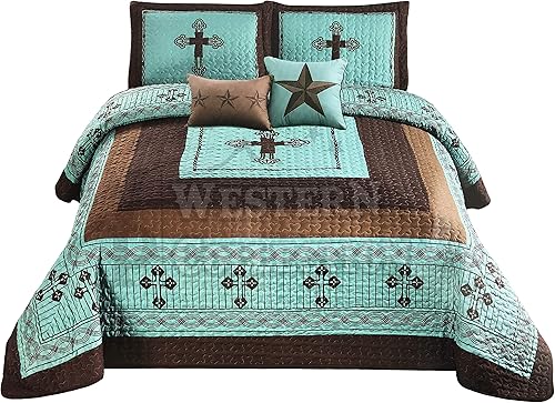 Funda de edredón Peak, juego de 5 fundas de edredón de alambre de púas, diseño de cruz de Texas, tamaño grande, con fundas para almohada