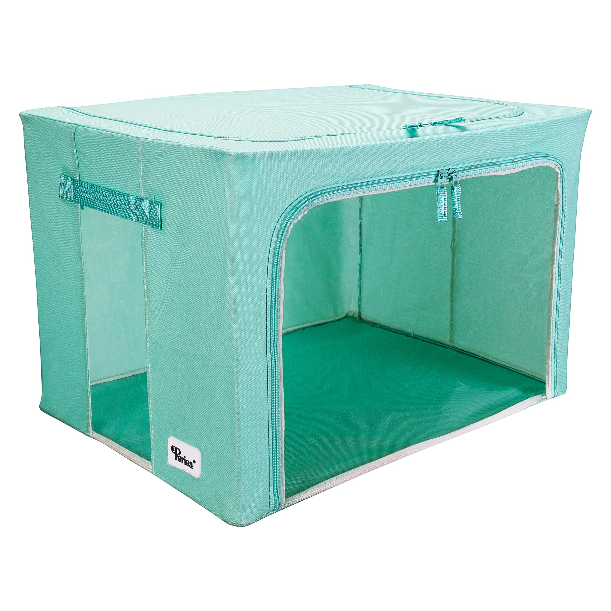 Periea Seaglass ‘Beau’ Folding Collapsible Stackable Fabric Home Storage Boxes With Steel Frames (, Large)
