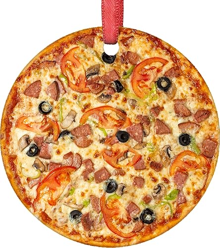 Adorno de Navidad de pastel de pizza, aceitunas, salchichas, salchichas, decoraciones de árbol de Navidad, adornos de pizza para árboles de Navidad,