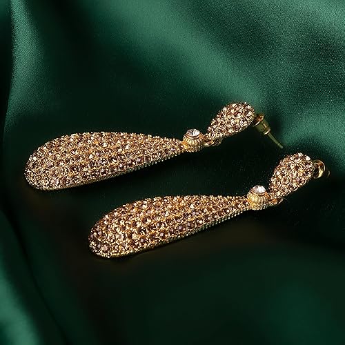 Miniatura 7 de Moonstruck Joyería de disfraces Pendientes colgantes dorados con diamantes de champán para mujer