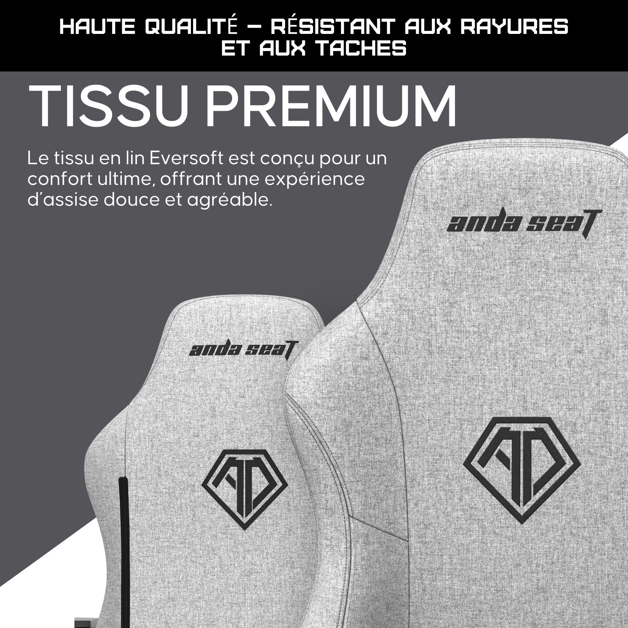 Anda Seat Phantom 3 Grande Chaise Gaming en Tissue Gris – Fauteuil Gaming Adulte, Accoudoirs Réglables 2D, Grande Coussins pour la Tête et Les Lombaires – Chaise Gaming Ergonomique pour La Bureau