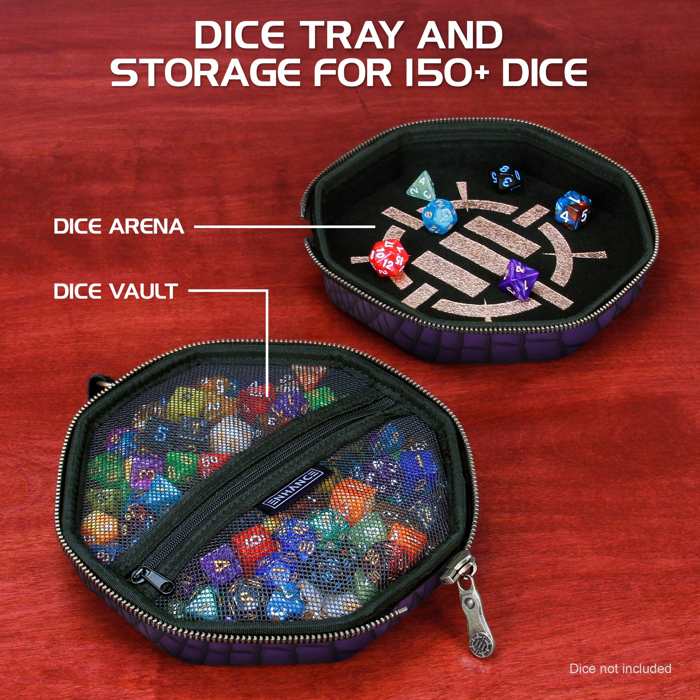 ENHANCE D&D taca na kości i walizka na kości - Collector's Edition D&D uchwyt na kości do 150 kości D & D z wytrzymałą powierzchnią zewnętrzną i ochronnym wnętrzem