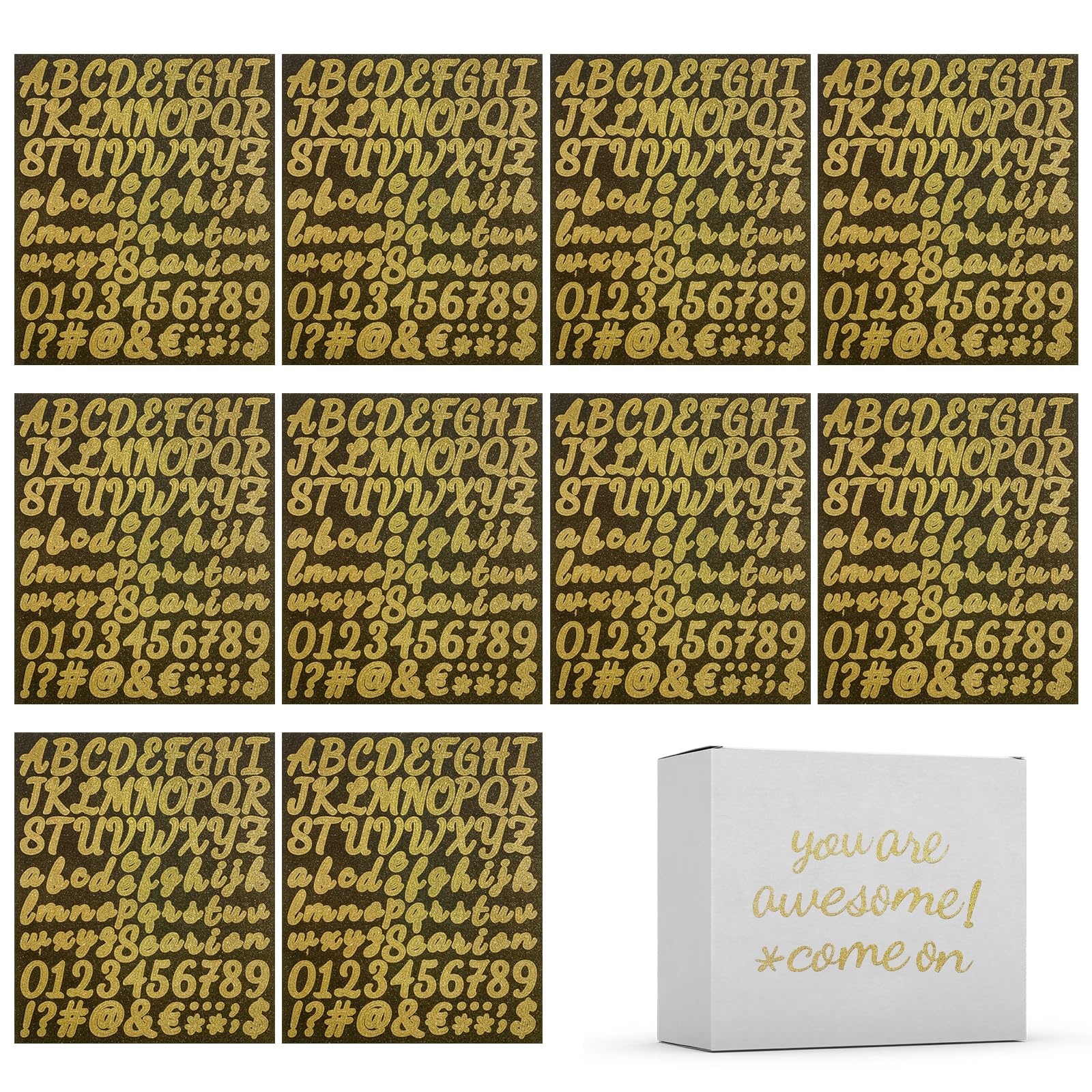 Rongxze 12 Piezas Pegatinas de Letras, Números Letras de Vinilo Autoadhesivo, Letras Decorativas Stickers para DIY Scrapbooking Decoración, Puerta, Sobres, Coche, Letreros Residencia (Oro)