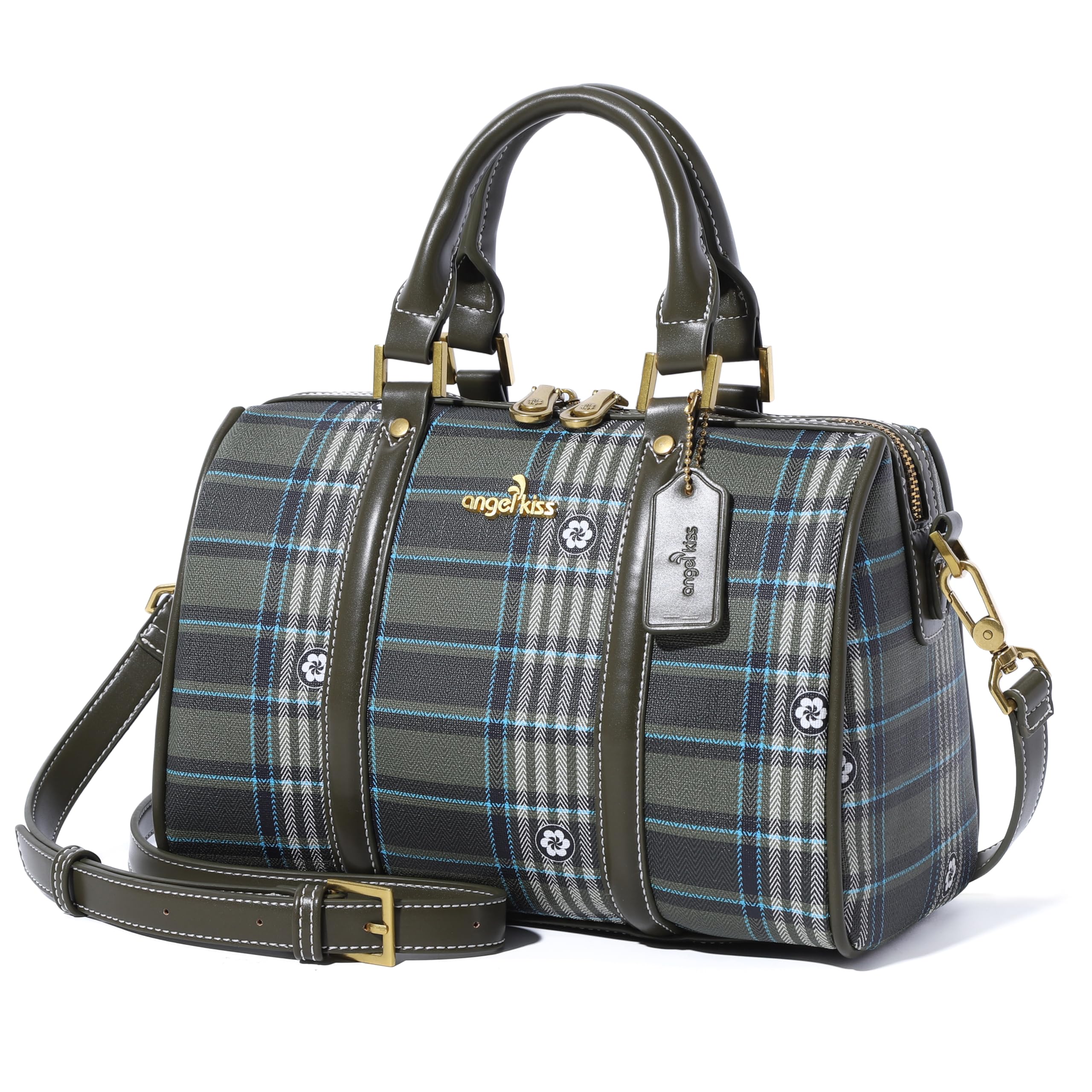 Angel Kiss Women Satchel Purses and Handbags Vegan Leather Boston Barrel Bag Top Handle Shoulder Purse with Crossbody Strap | Vegan Leather, Top