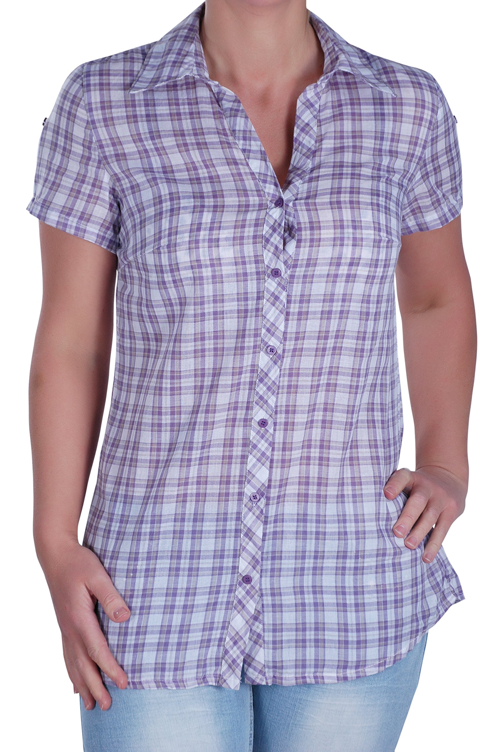 Eye Catch Ladies Casual Check Shirt Office Work Womens Blouse Top Purple X-L