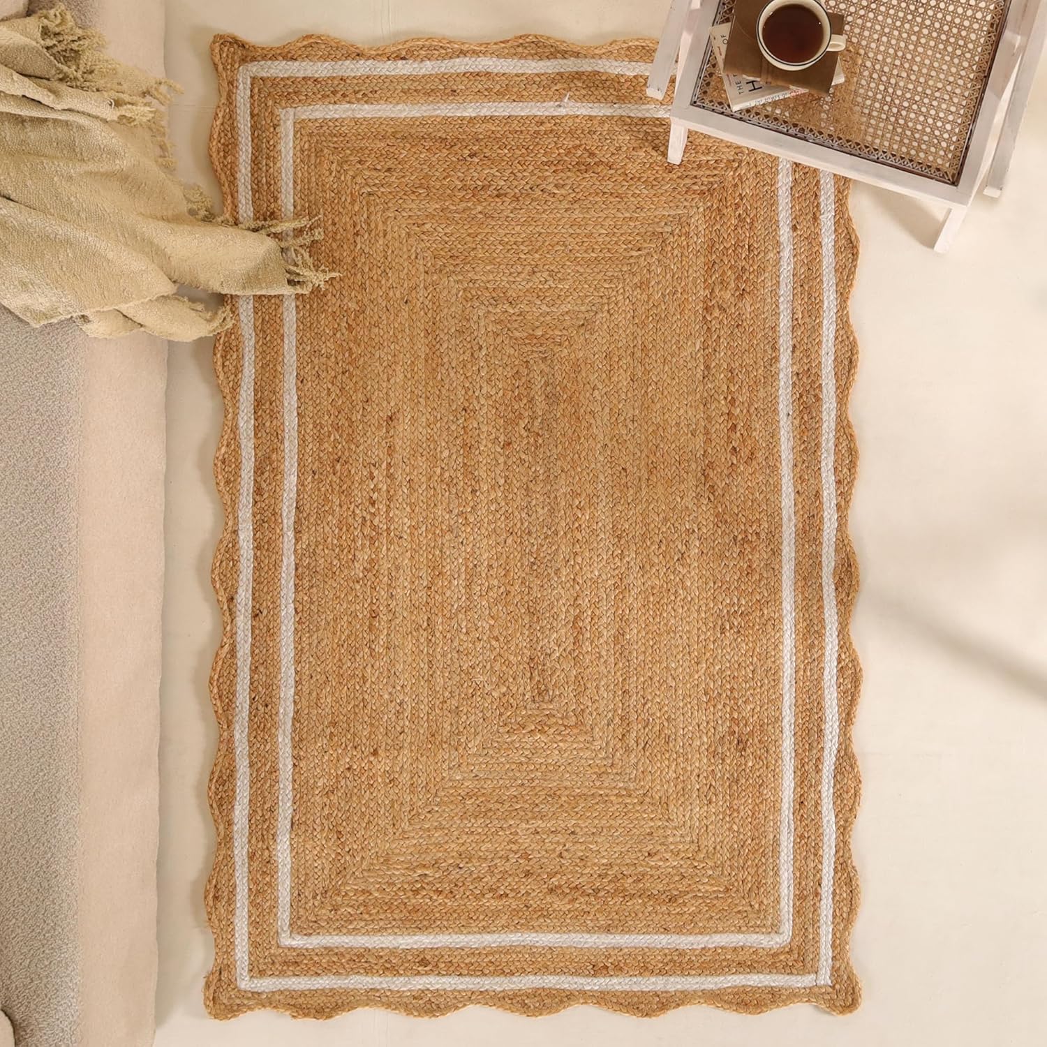 Natural Wave Jute Runner Rug – Handwoven Braided Hallway & Entryway Rug, Eco-Friendly Décor, 2x6 Feet