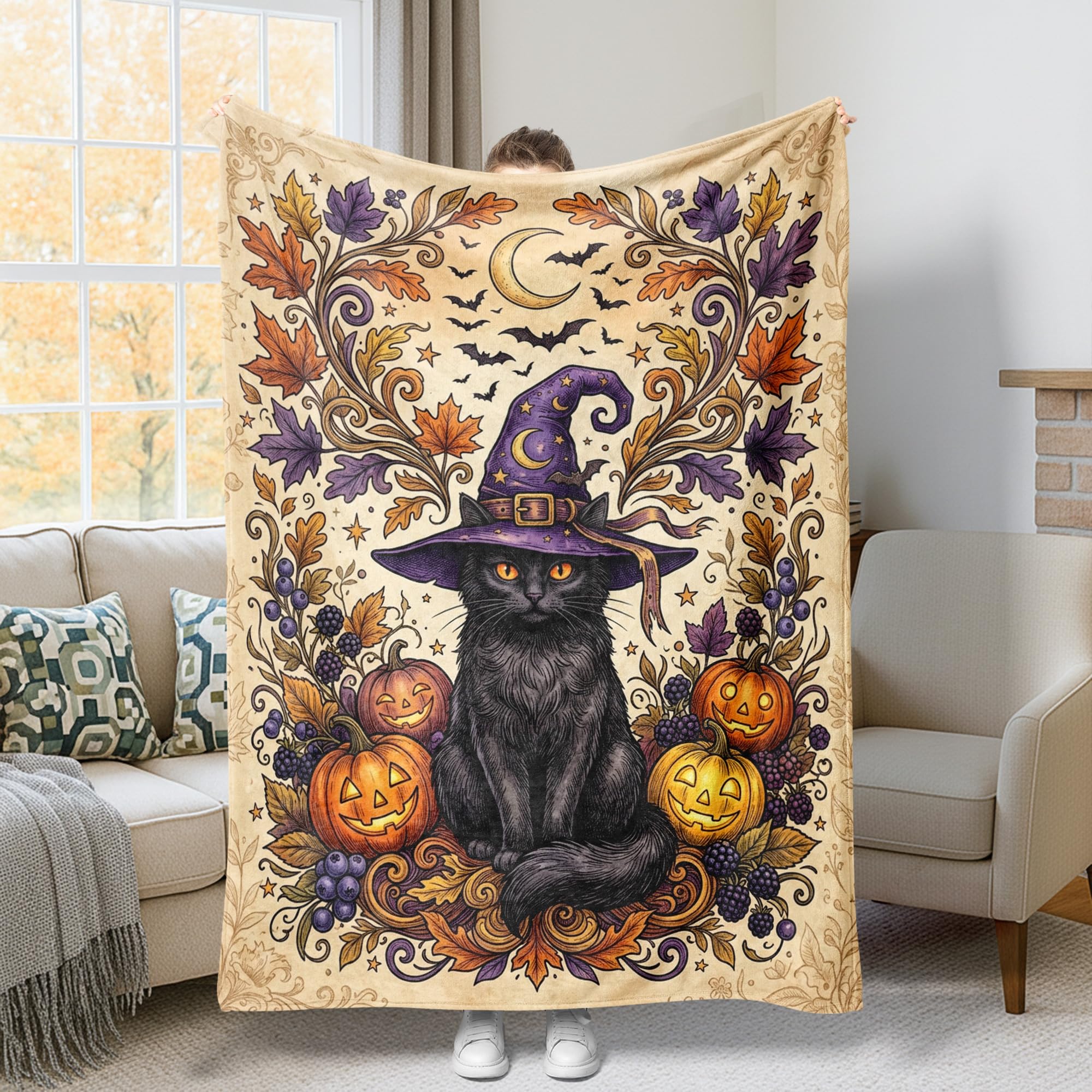 Couverture polaire douce citrouilles jeté de lit orange décoration automne 152x203cm
