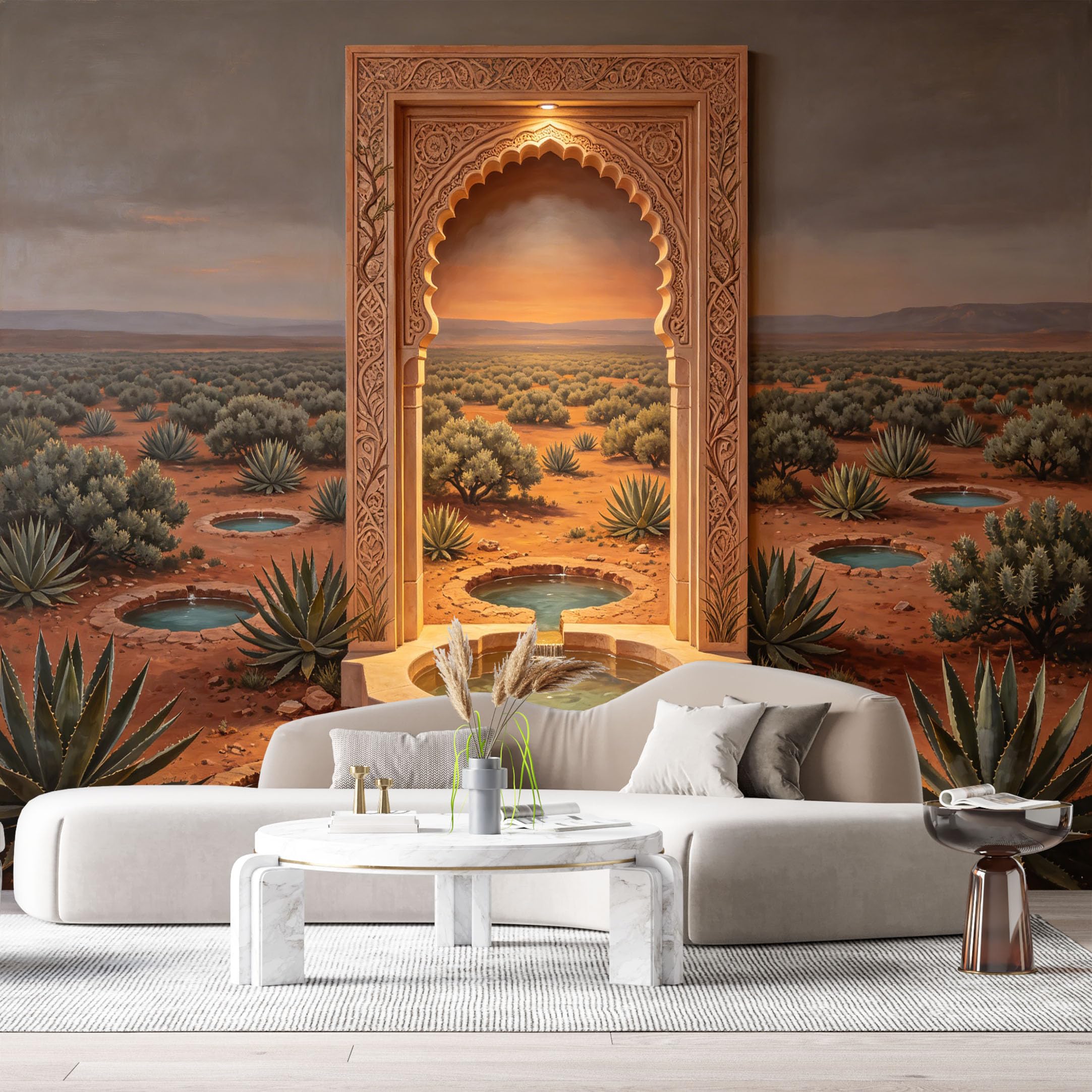 Custom Size Wall Murals Desert Landscape Arch Geometric 3D Trompe L'Oeil SelfAdhesiveWall Fabric Removable Wallpaper Wall Decor for Living Room Bedroom Bathroom