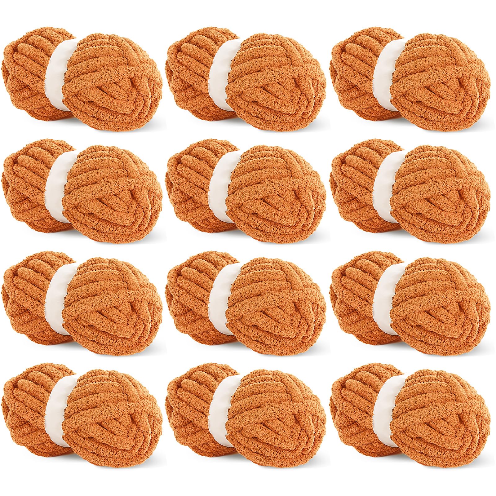 HOMBYS Orange Chunky Chenille Yarn for Crocheting, Bulky Thick Fluffy Yarn for Knitting,Super Bulky Chunky Yarn for Hand Knitting Blanket, Soft Plush Yarn, 12 Jumbo Pack (27 yds,8 oz Each Skein) — image 1