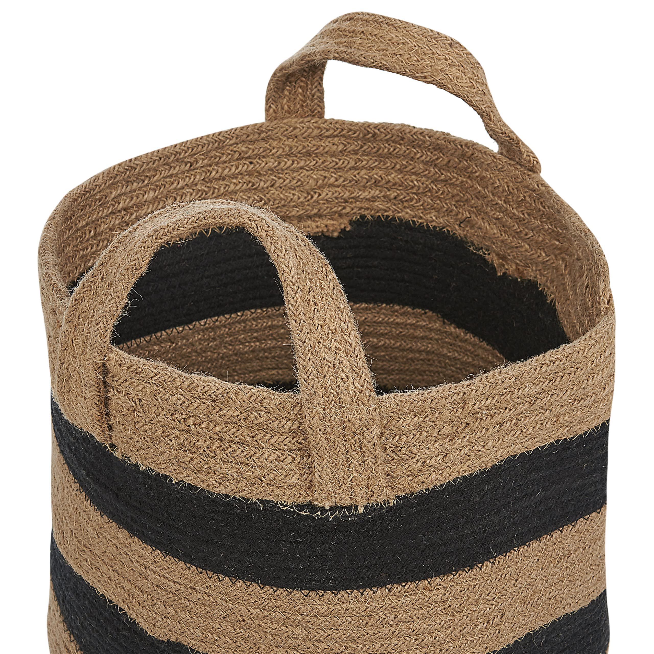 Korb Set aus 2 beigen und schwarzen Jute Körben mit Boho Muster Gerede