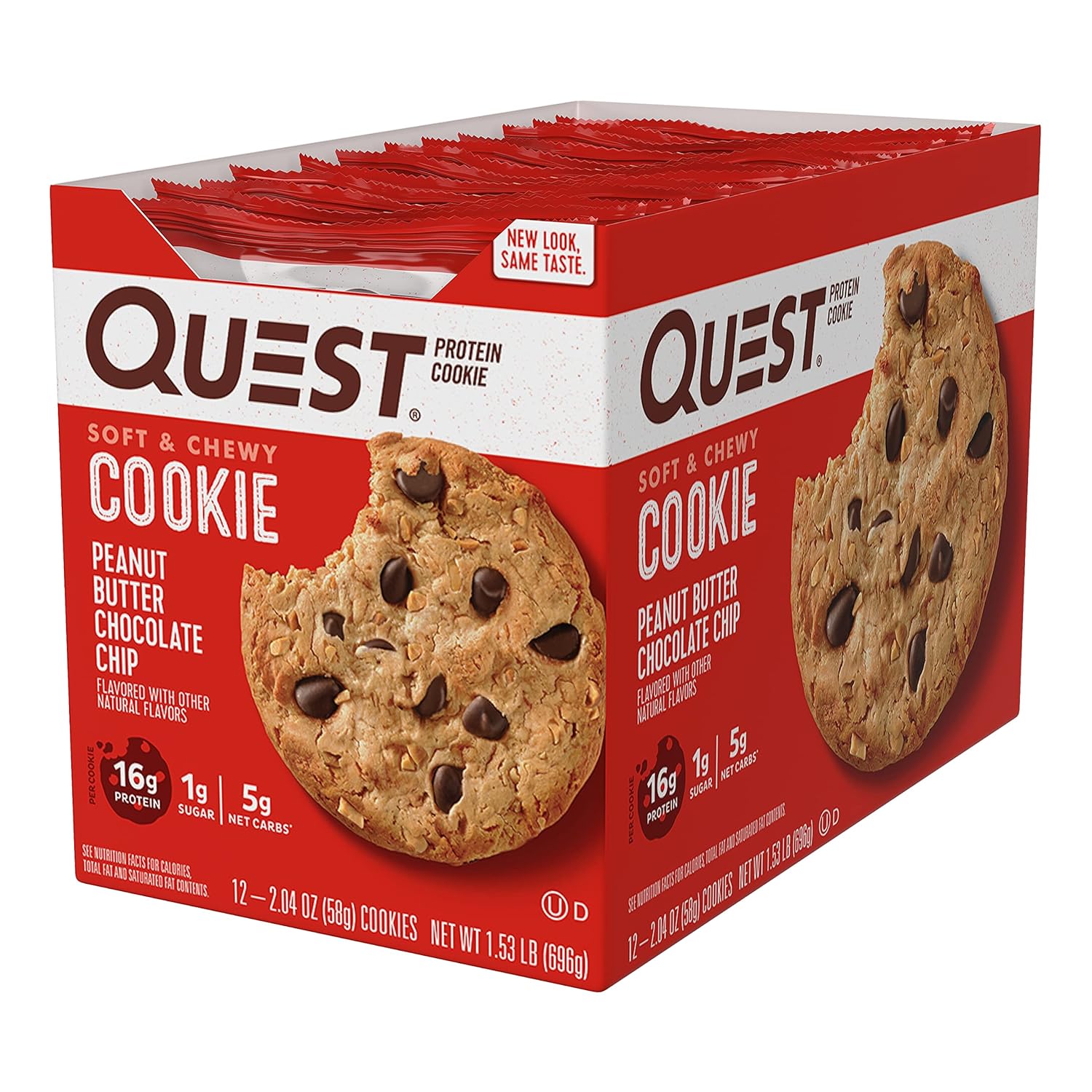 Quest Nutrition Protein Cookie Peanut Butter Choco Chip. Low Carb Meal Replacement Bar with 15 + gram Protein. High Fiber, Gluten Free. (24 Count)