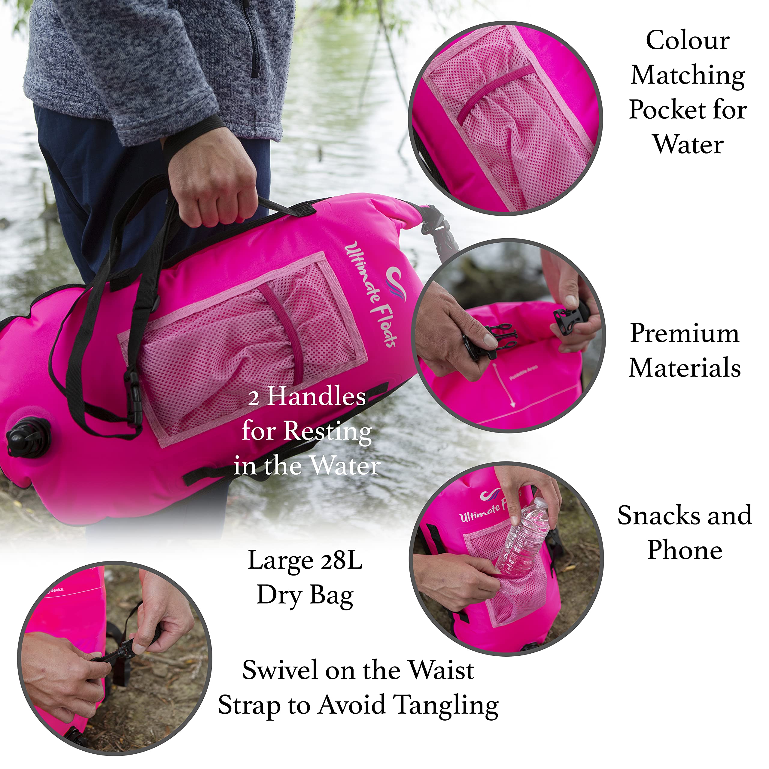 Bouée de natation/flotteur de remorquage pour natation en eau libre (rose)