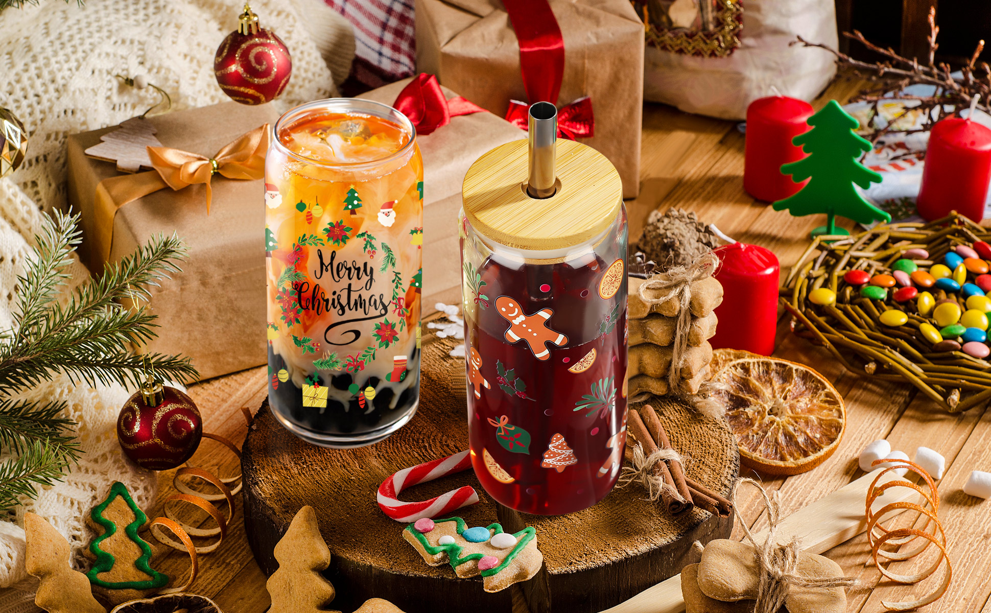 Joeyan 600ml Verre à Boire Noël Bonhomme Pain D'Épices Avec Couvercle Et Paille - Tasse Café Chaud Cadeau