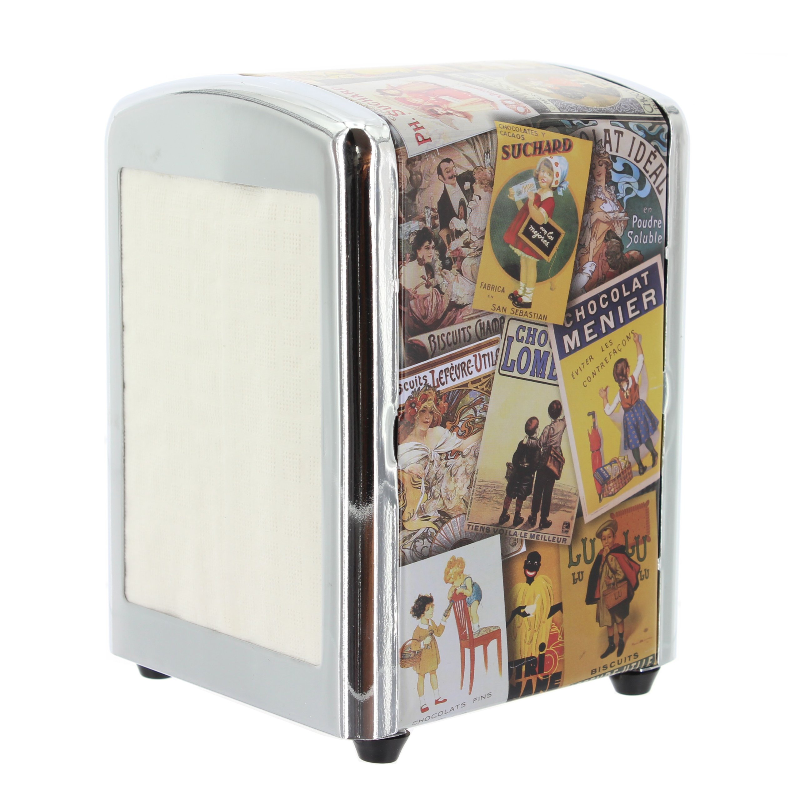 Cartexpo Metal Retro Chocolate Patchwork Napkin Dispenser with 50 Serviettes