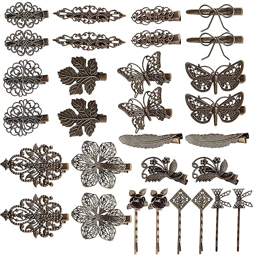 inSowni 30 unidades15 pares de clips de metal de bronce retro vintage cocodrilo pinzas para el pelo Bobby Pins hoja flor mariposa accesorios para
