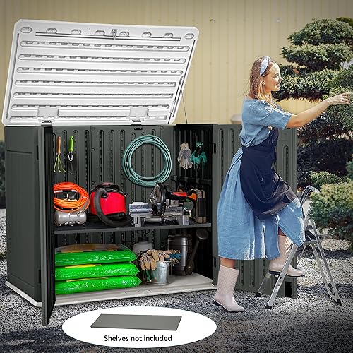 Miniatura 2 de YITAHOME Cobertizo de almacenamiento horizontal grande para exteriores, cobertizo de herramientas de resina de 47 pies cúbicos sin estante,