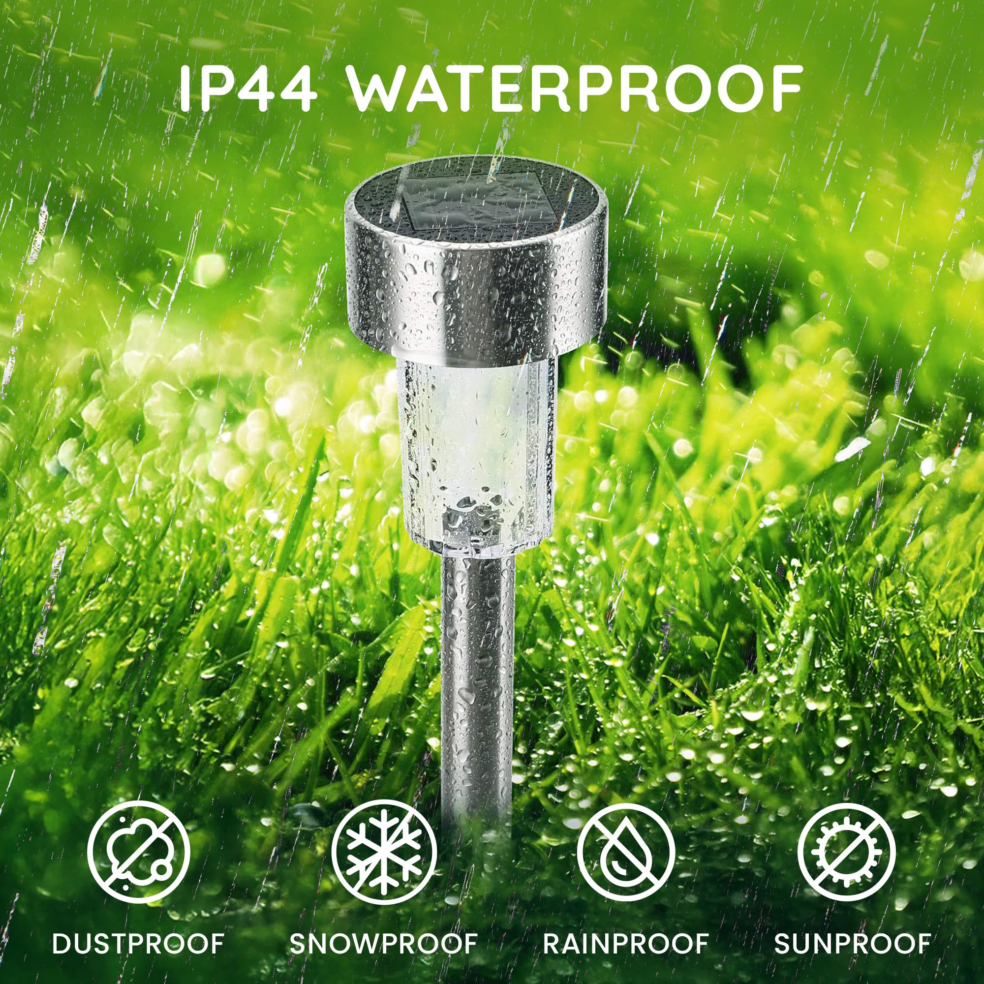 CUQOO Solarne lampy ogrodowe na paliki, 10 szt. diod LED, wodoodporne, ładowalne, ze stali nierdzewnej, do oświetlenia ścieżki, zewnętrzne lampy solarne do ogrodu, białe