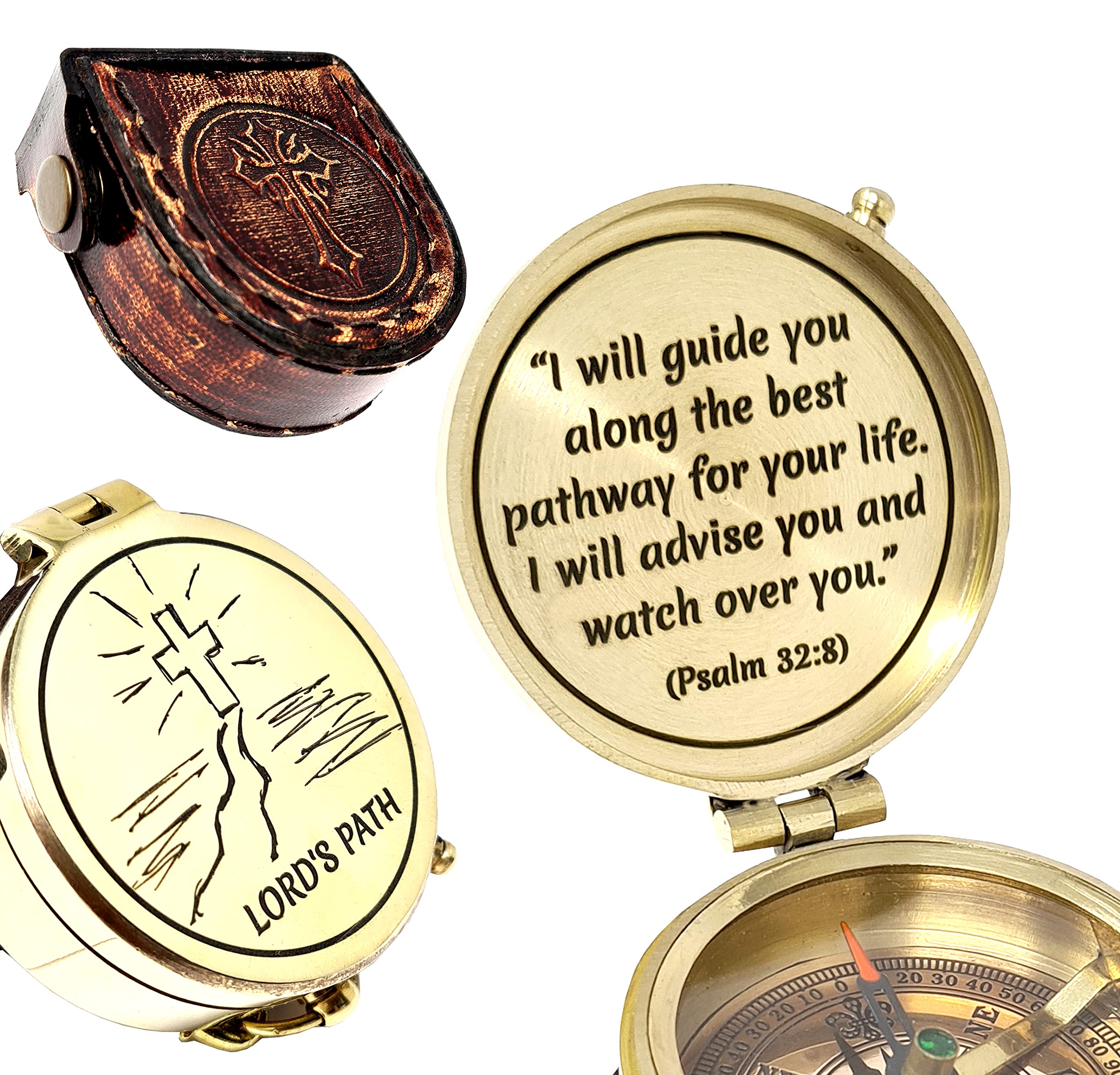 Brass Compass Engraved with Religious Scripture Verse - Ideal Gift for Son, Grandson, Daughter - Perfect for Baptism, Communion, Church and Graduation Day Present
