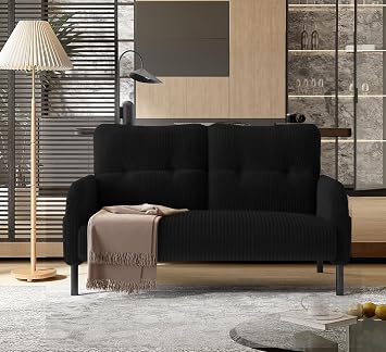 Black 47 Small Loveseat Sofa, Comfy Corduroy Love Seat Couch for Small Spaces, 2 Seater Sofa Office Couch with Solid Wood Legs for Living Room, Bedroom, Apartment
