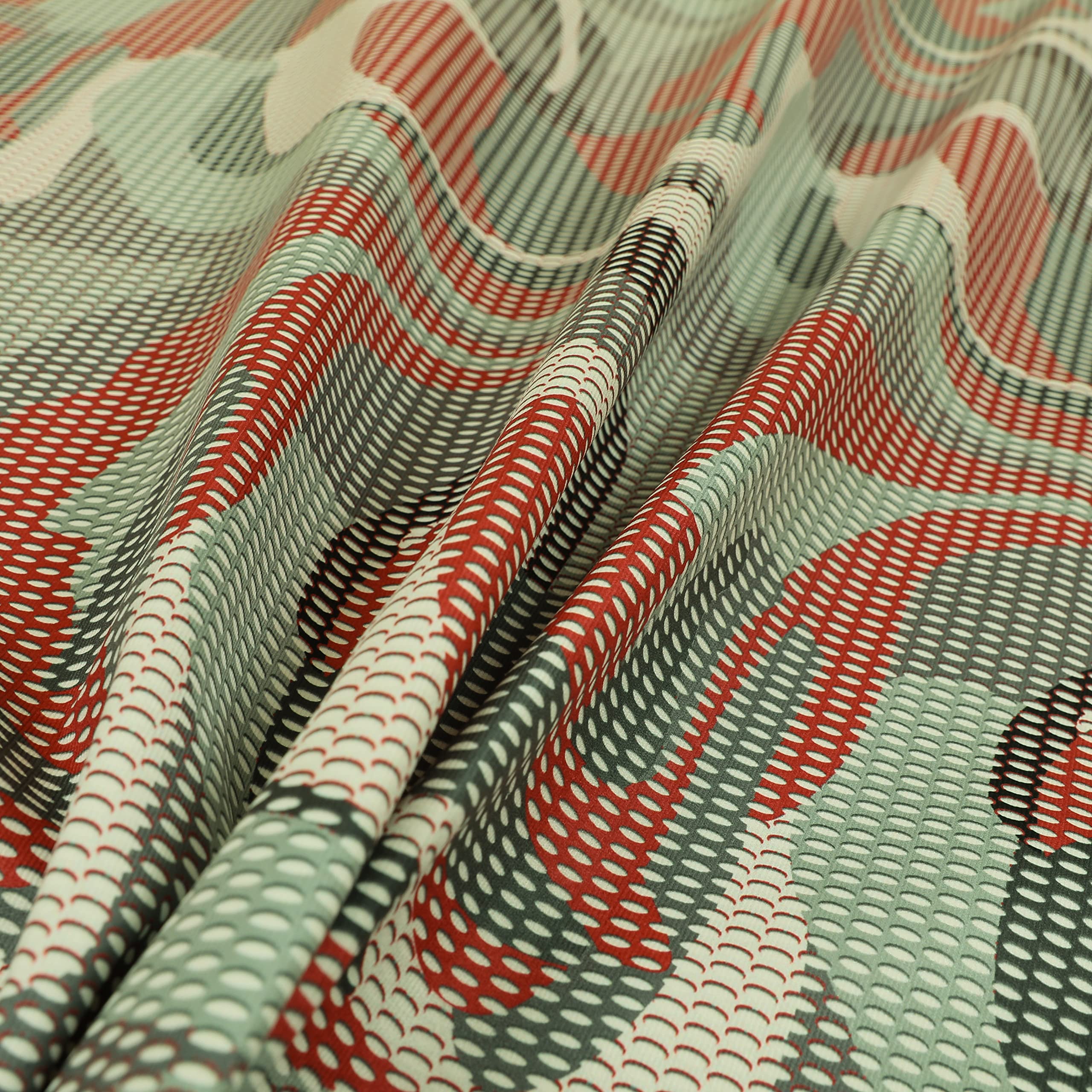 Redbrick Mill Fabrics Flame Retardant Red Grey White Geometric Abstract Print Velour Velvet Upholstery Curtain Fabrics (Per Metre)