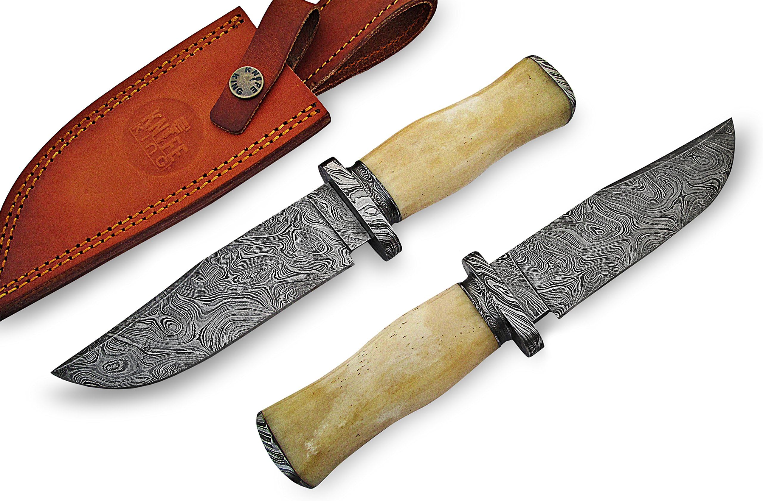 "Custom Damascus Handmade Hunting Knife. with Leather Sheath