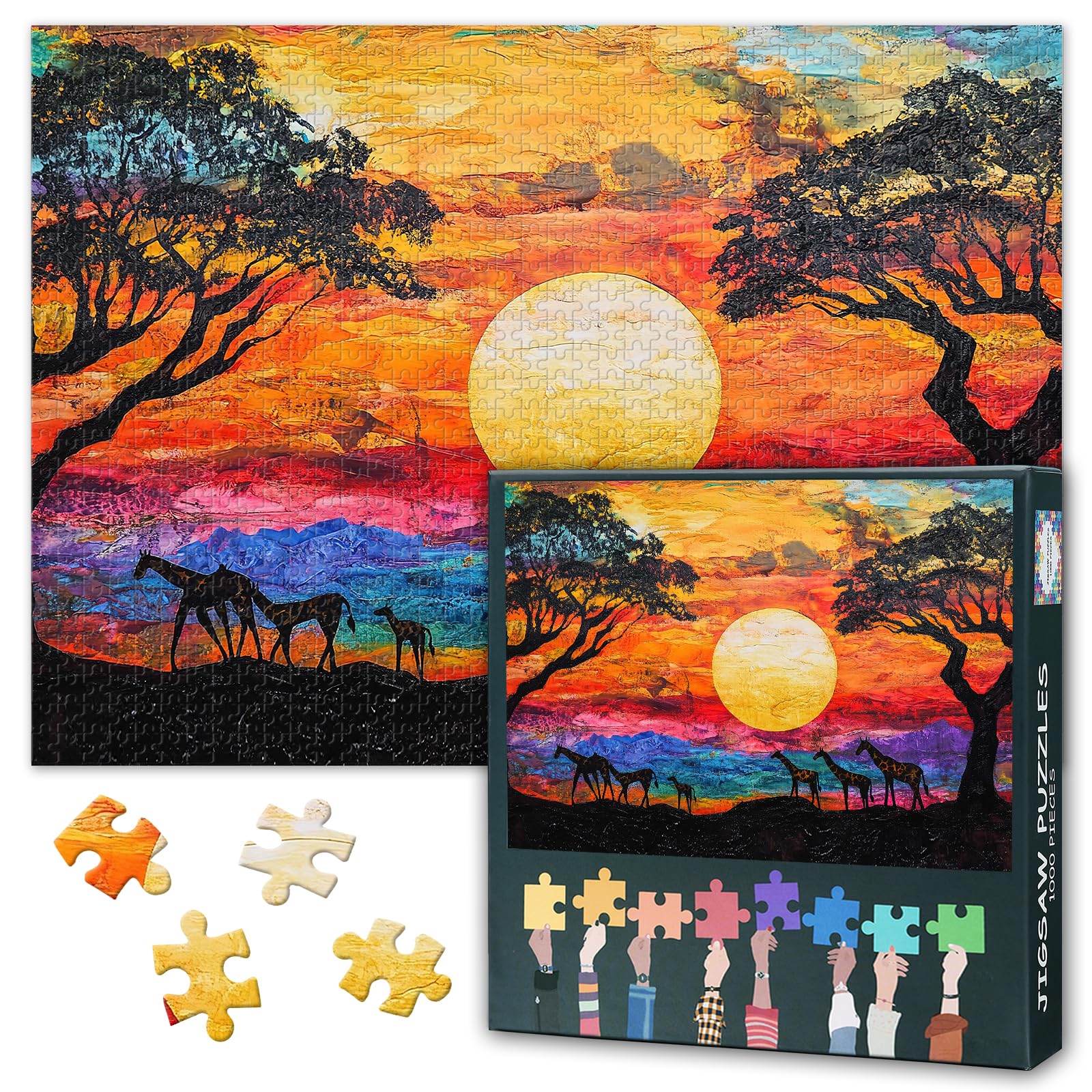Jigsaw Puzzle 1000 Pieces for Adults, African Safari Animals Silhouetted Adult Puzzles, 1000 Piece Puzzles, Puzzle Perfect for Game Nights Educational Toy Finished Size 50x70 cm โ image 1