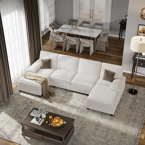 Miniatura 18 de Walsunny - Sofás seccionales para sala de estar, sofá seccional convertible en forma de U con chaise doble, juego de sofá de 4 asientos modular para