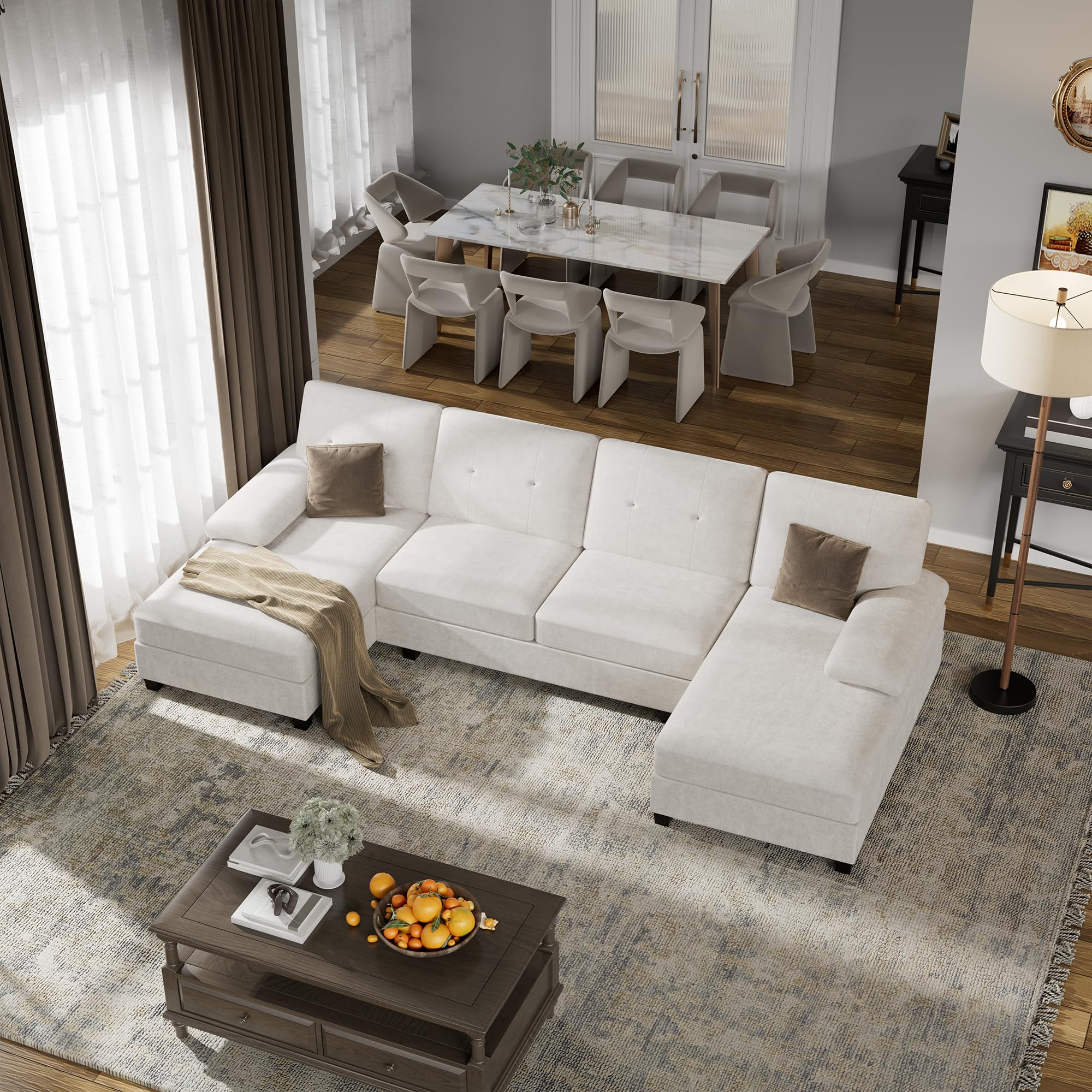 Walsunny Sectional Couches for Living Room, Convertible U-Shaped Sofa Couch with Double Chaise, 4 Seat Sofa Set Modular Sofa Couch for Apartment,