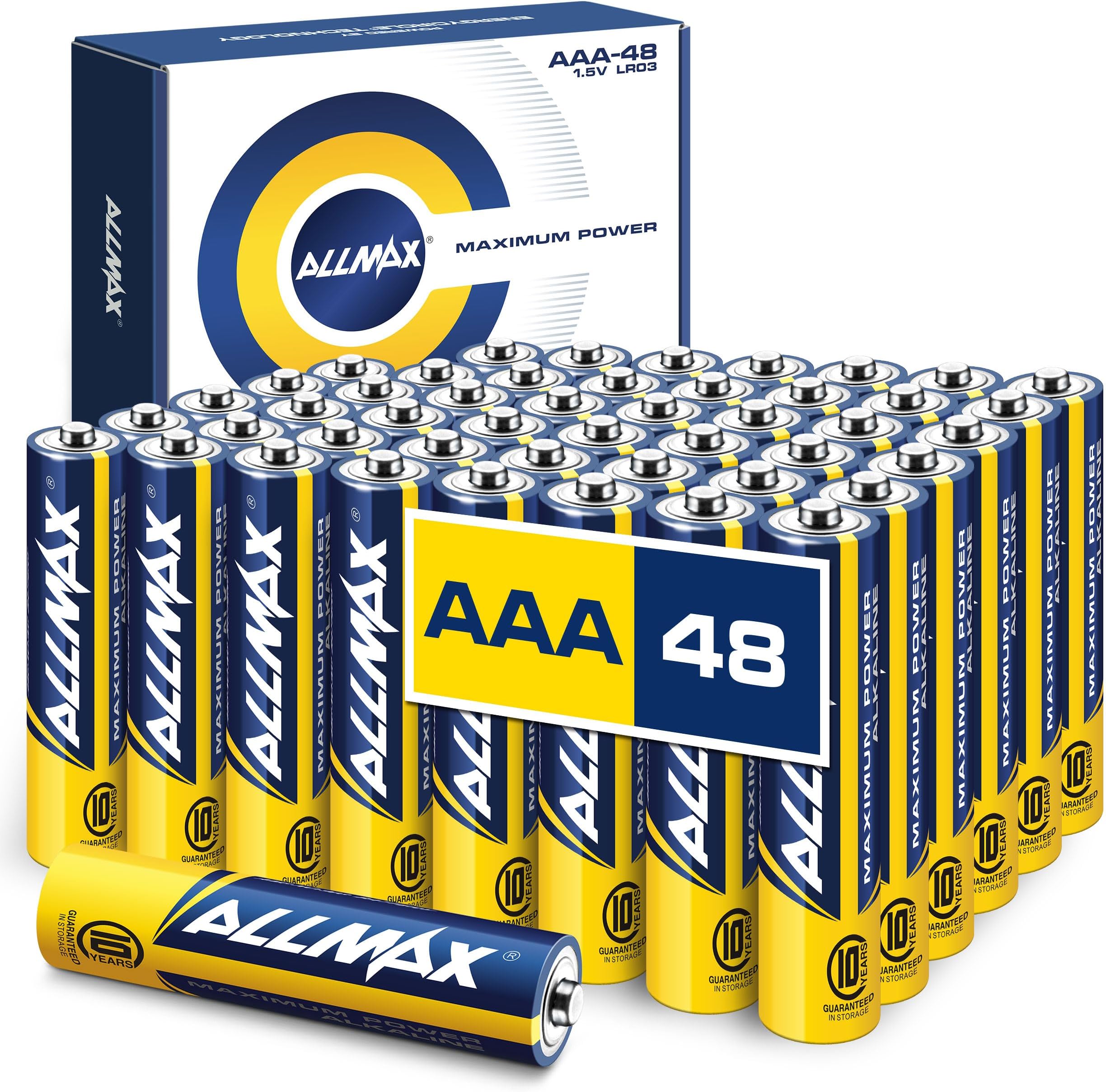 – Allmax AAA (LR03) Maximum Power Alkaline Triple A Batteries (48 Count) – Ultra Long-Lasting, Leakproof Design, 10-Year Shelf Life, Maximum Performance (1.5V)