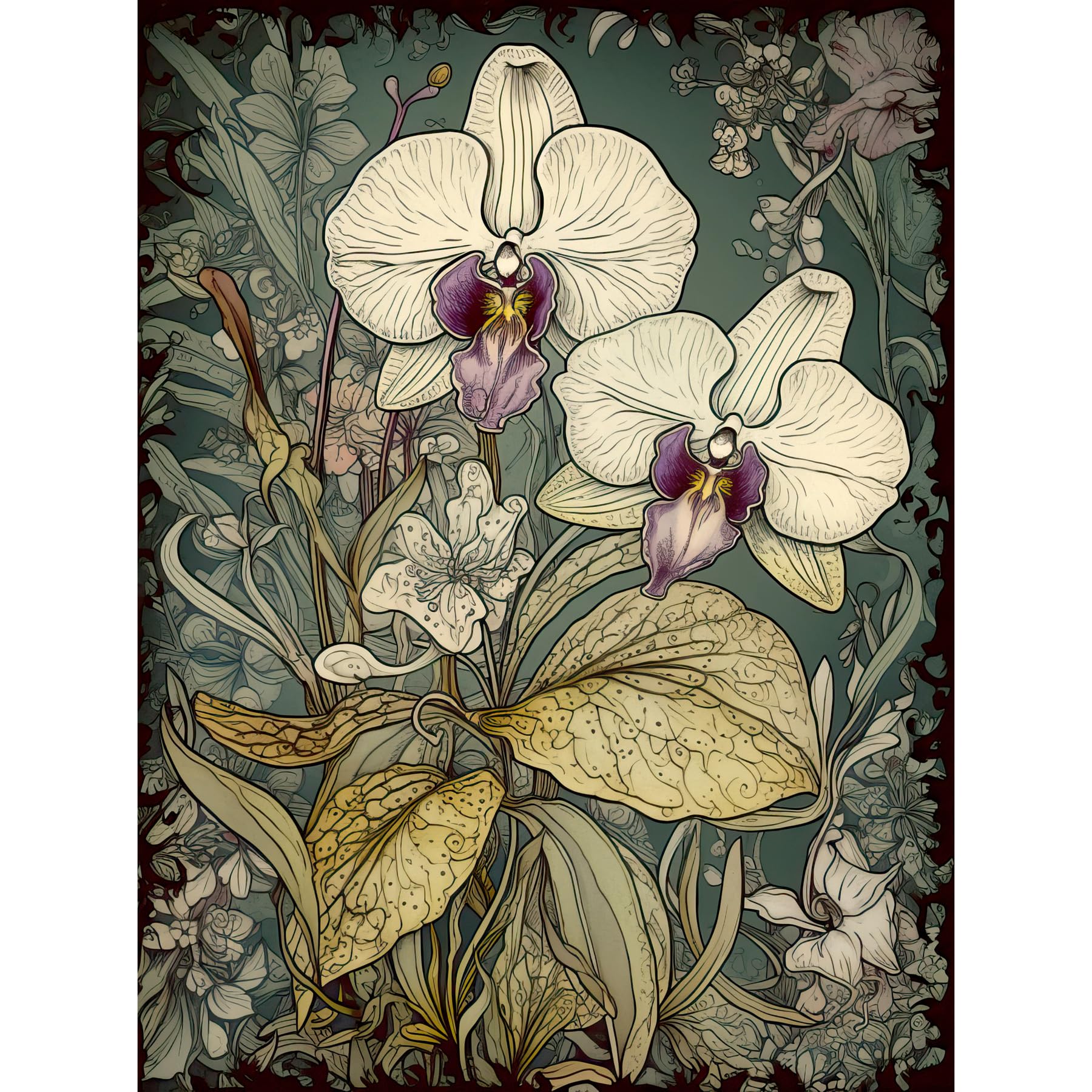 Artery8 Unframed Paper 12X16 William Morris Style White And Purple Orchid Unframed Wall Art Print Poster Home Decor Premium