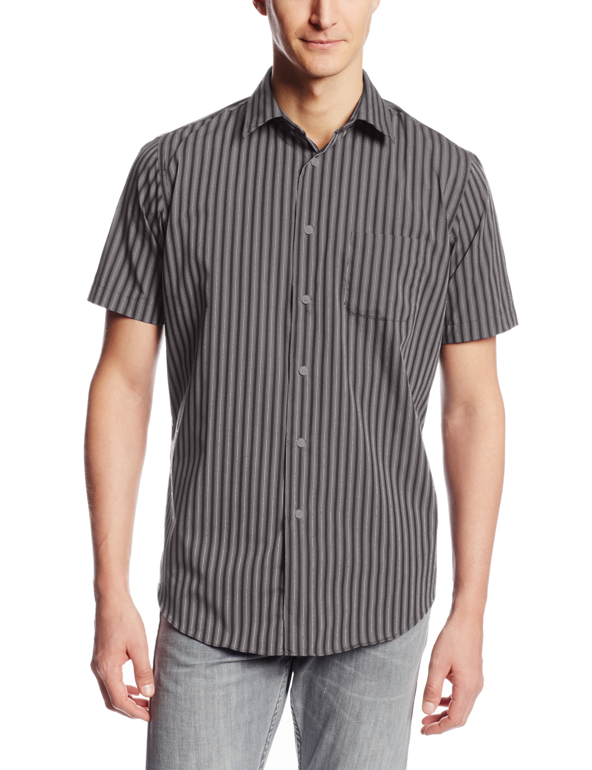 Van Heusen Men's Short Sleeve No-Iron Mini Stripe Button Down