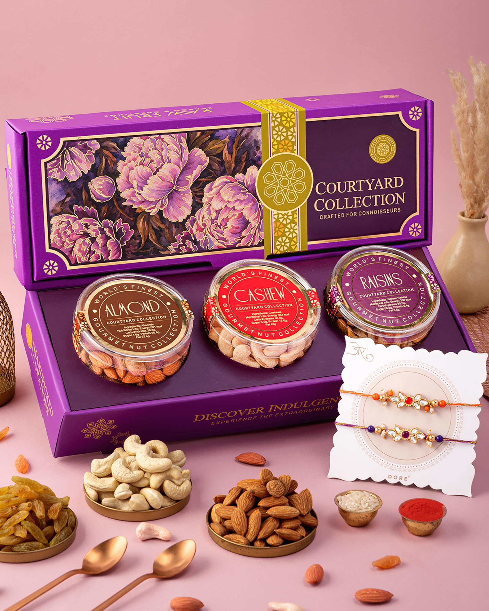Hyperfoods® Rakhi Hamper for Brother 375g RawFruit Courtyard Collection Pack of 3 Dry Fruits Gift Box Rakhi Set of 2 DryFruits Gift Pack Dryfruit Box for Gift Dry Fruits Gift Hamper for Brother-image-15