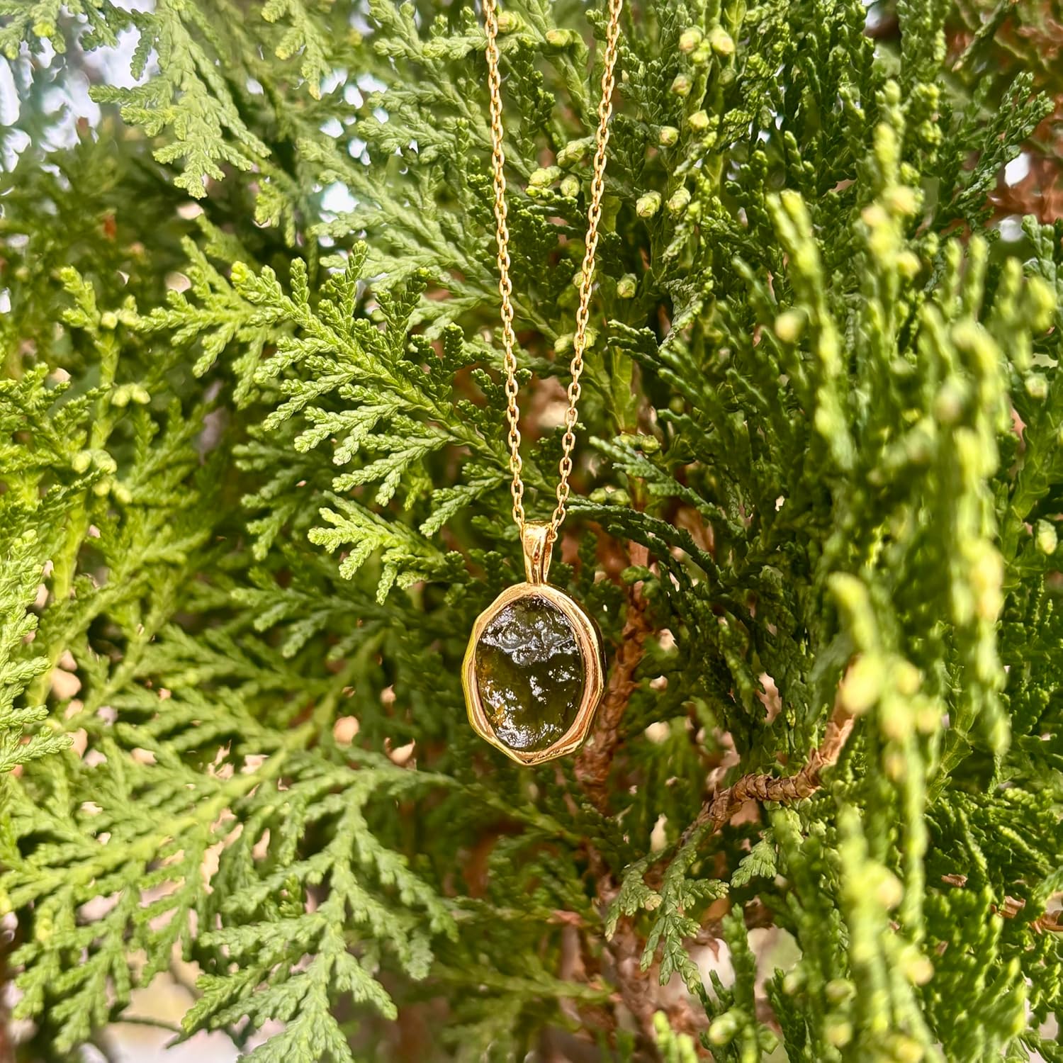 Authentic Rough Moldavite Necklace 14k Gold Plated Natural Handmade Statement Pendants for Woman Gift for Her
